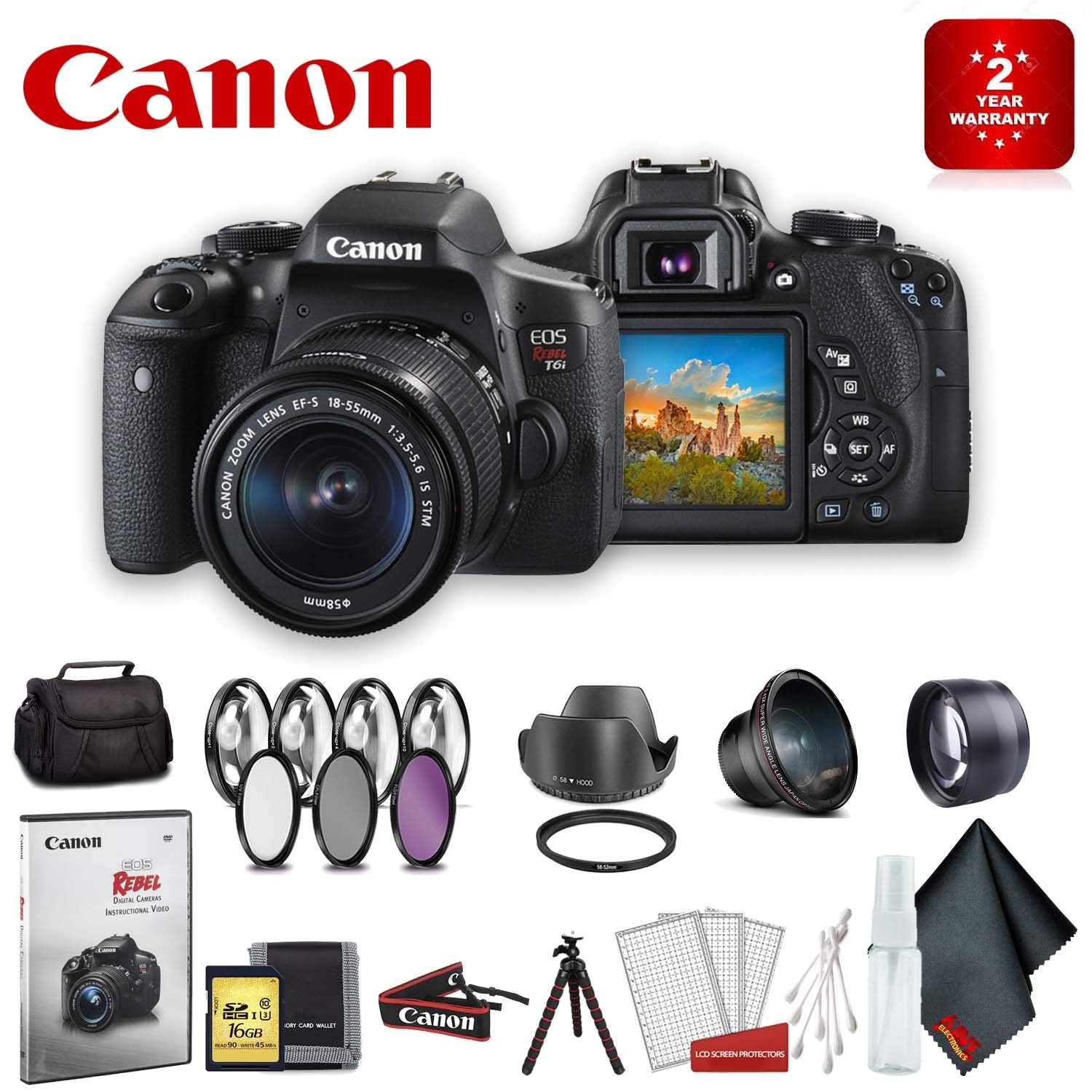 Canon EOS Rebel T6i DSLR Camera with 18-55mm Lens (International Model) Base Accessory Bundle w/Case + Filter Set