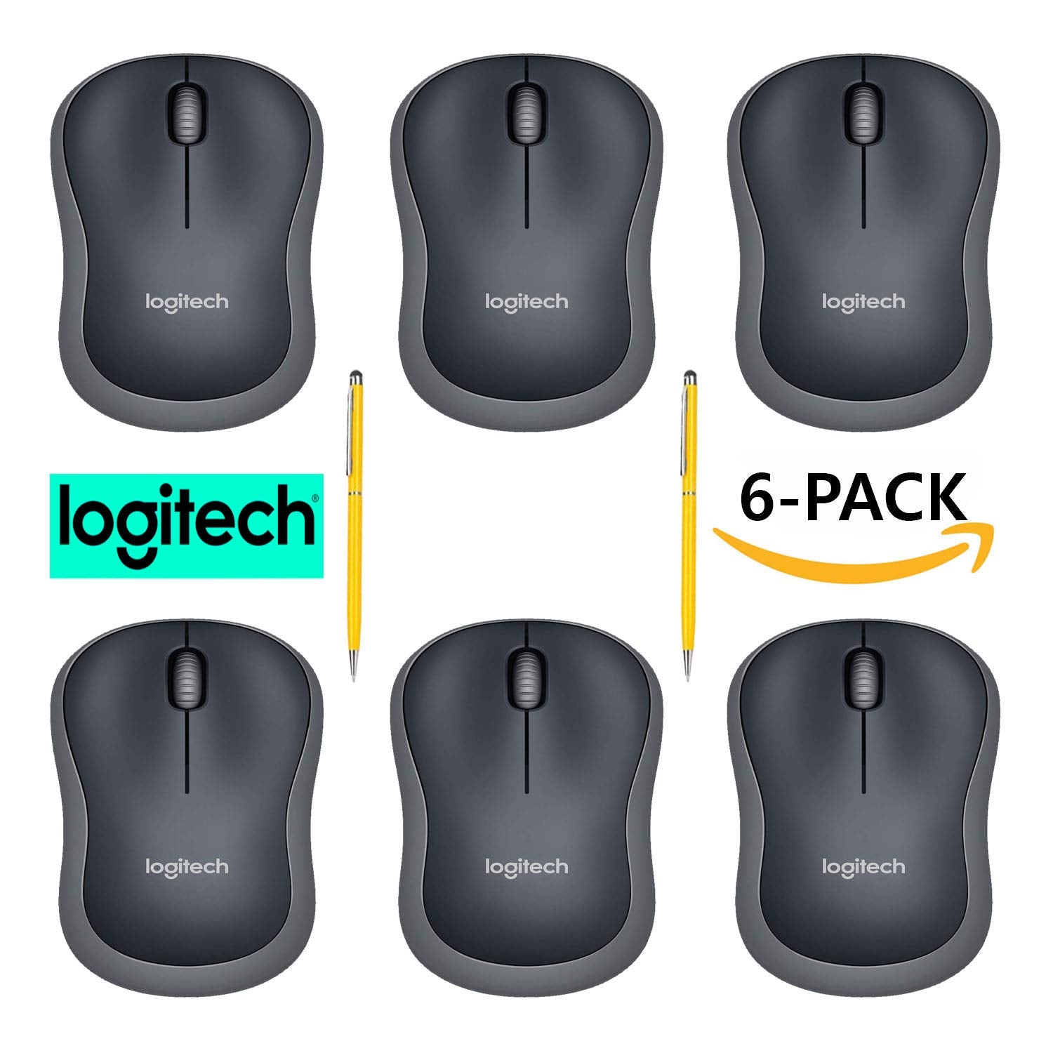 Logitech M185 Wireless Mouse for Computers Laptops Fast Scrolling Bundle (6-Pack + Stylus)