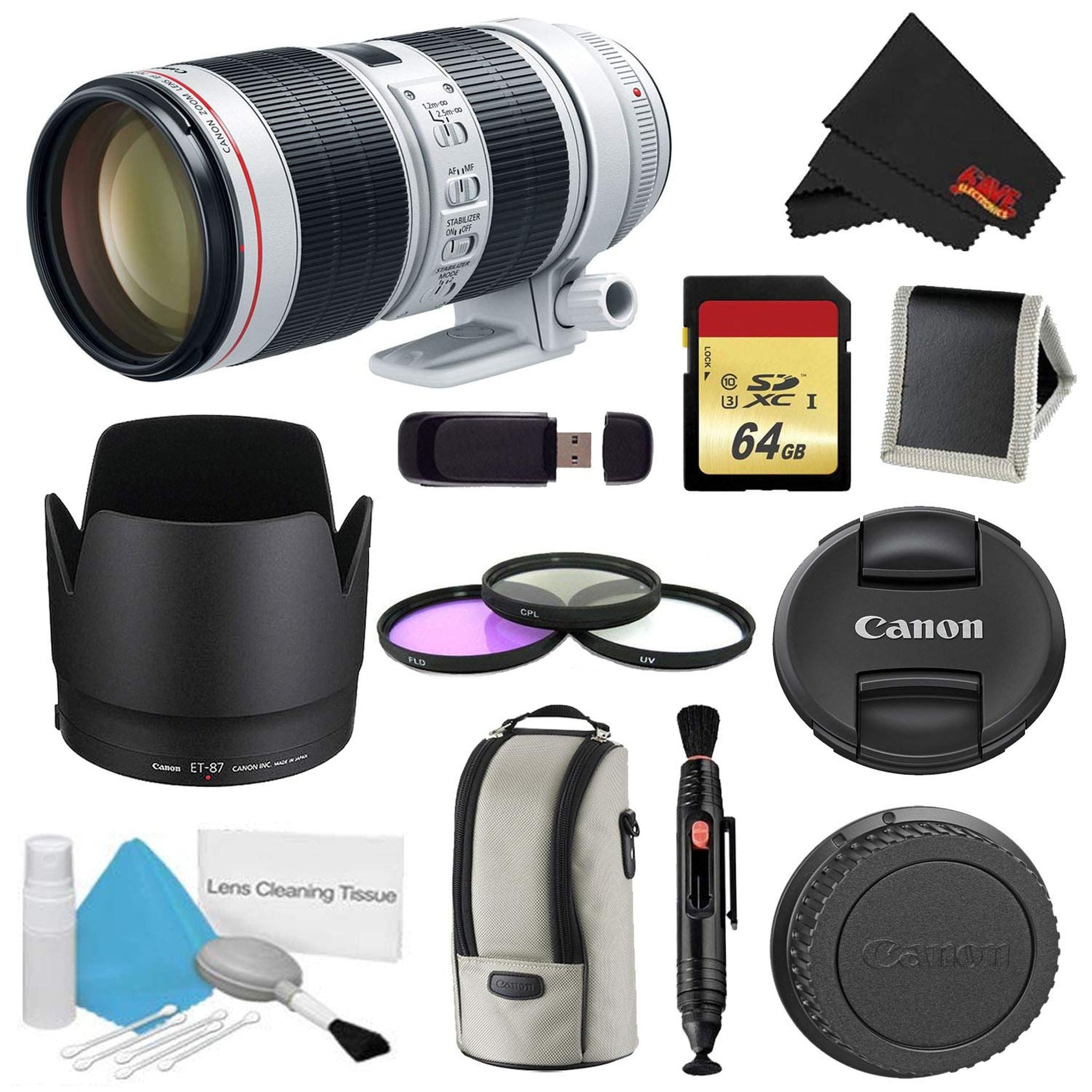 Canon EF 70-200mm f/2.8L is III USM Lens Bundle w/ 64GB Memory Card + Accessories, and 3 Piece Filter Kit International Model - Used Canon