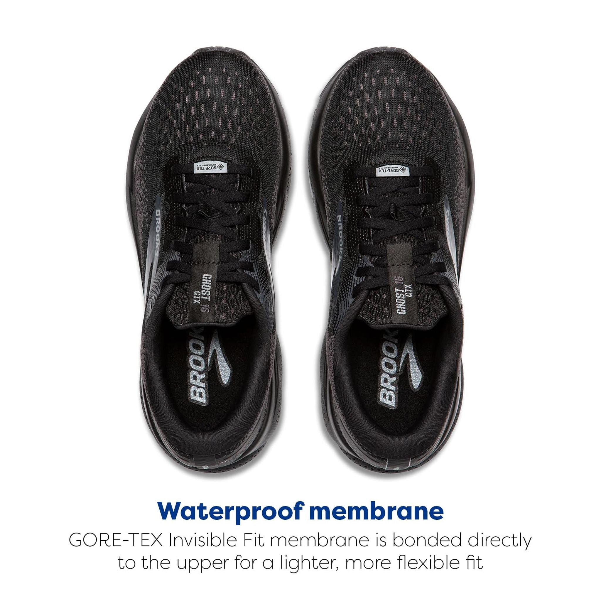 Brooks Men's Ghost 16 GTX Waterproof Neutral Running Shoe - Black/Black/Ebony - 8 Medium