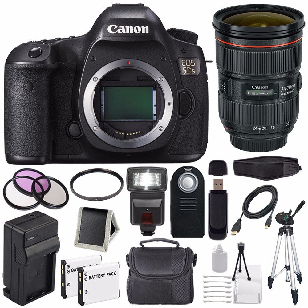 Canon EOS 5DS DSLR Camera (International Model) 0581C002 + Canon EF 24-70mm f/2.8L II USM Lens + LP-E6 Battery Bundle