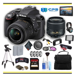Nikon D3300 DSLR Camera with 18-55mm Lens 1532 Professional Bundle W/Bag, Extra Battery, LED Light, Mic, Filters, Tripod, Monitor and More