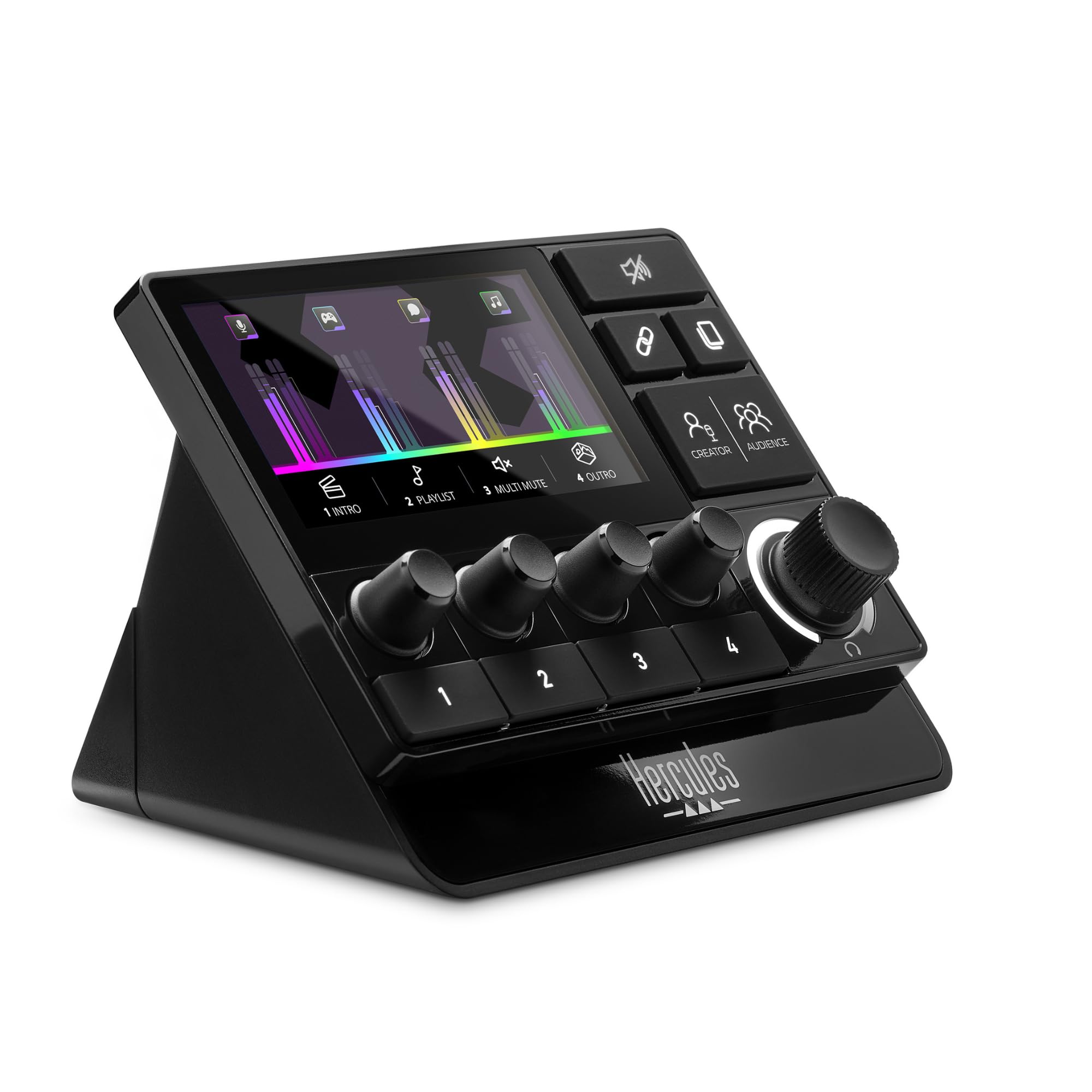 Hercules Stream 200 XLR, Pro Audio Mixer for Advanced Content Creators, with XLR Mic Pre-Amp, LCD Screen, High Resolution Encoders, 4 Actions Buttons and Customizable Interface.  Compatible with PC.
