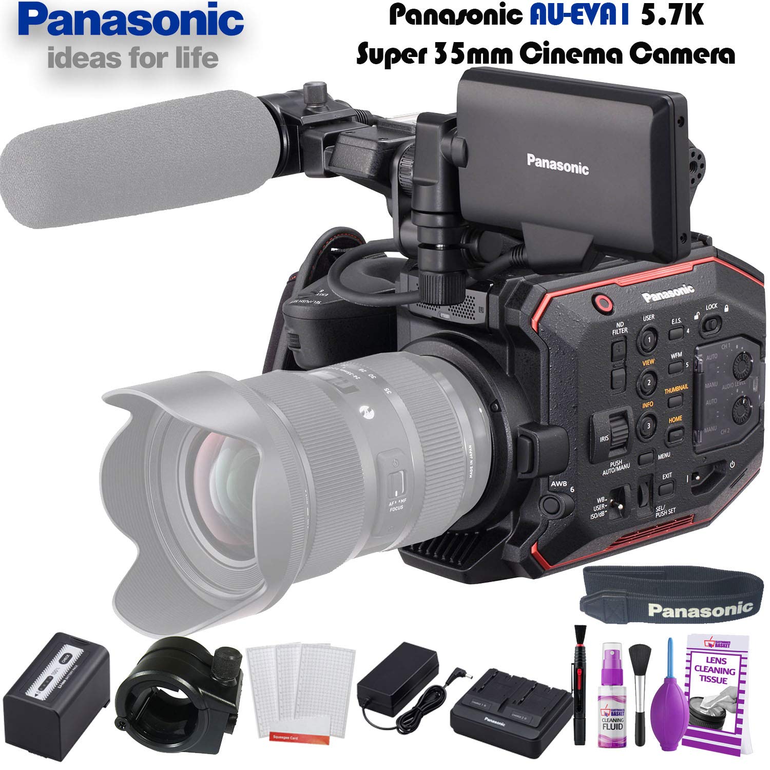 Panasonic AU-EVA1 Compact 5.7K Super 35mm Cinema Camera W/ Deluxe Cleaning Set and More.