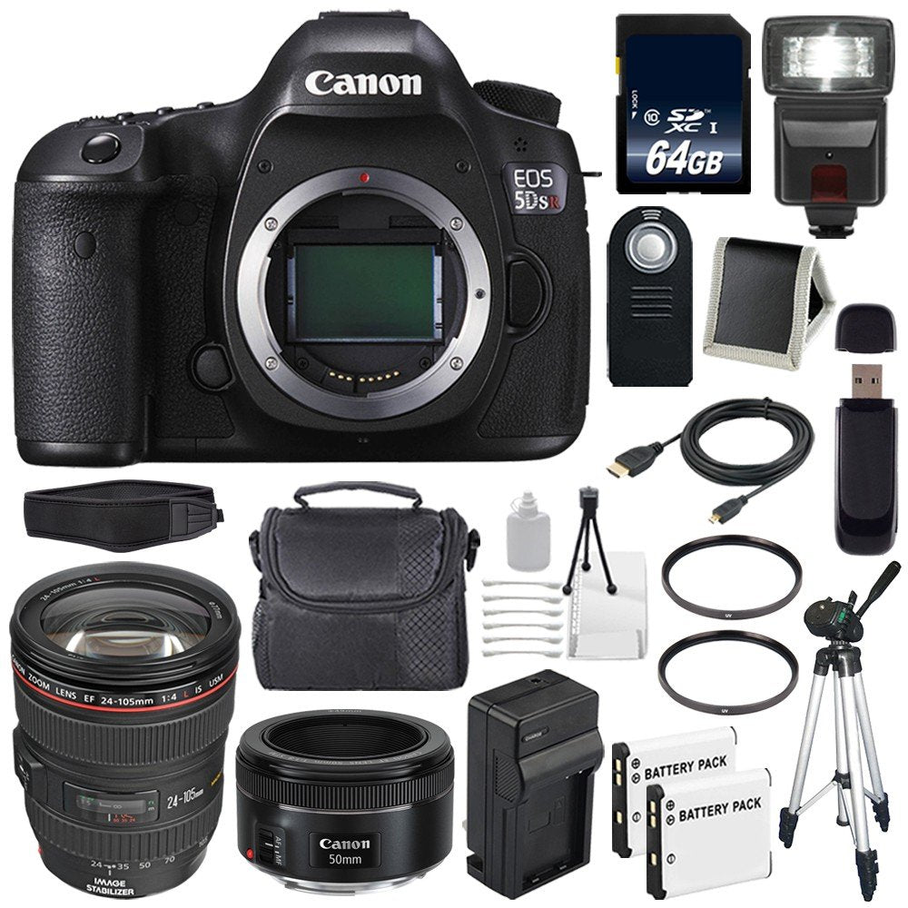 Canon EOS 5DS R DSLR Camera (International Model) 0582C002 + Canon EF 24-70mm f/4L is USM Lens + EF 50mm f/1.8 STM Lens Advanced Bundle