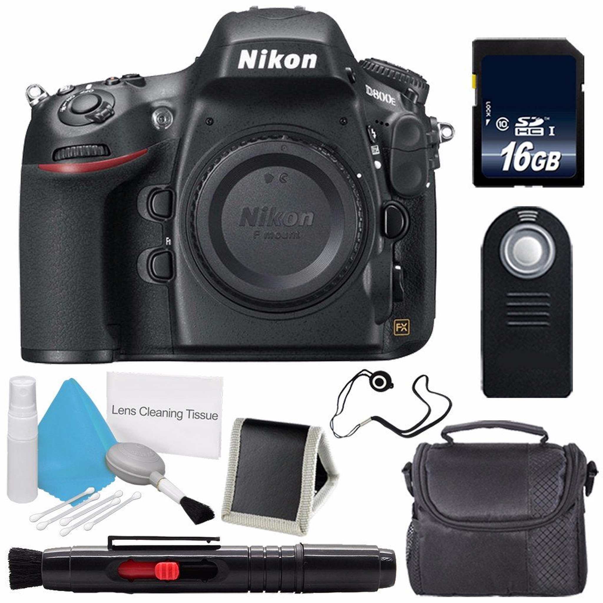 Nikon D800E Digital Camera Body Only International Model + Carrying Case + Lens Pen Cleaner + Lens Cap Keeper + 16GB Memory Card