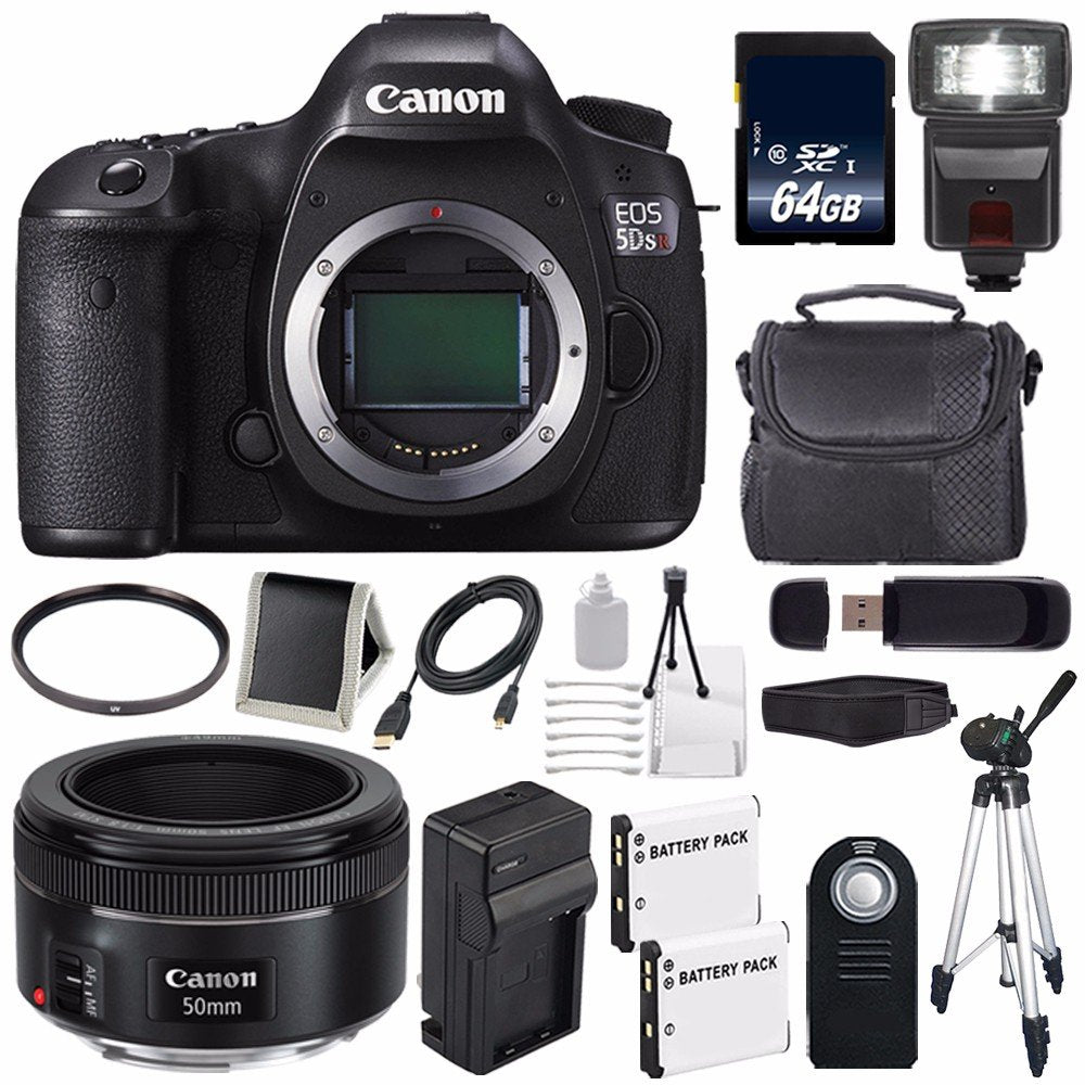 Canon EOS 5DS R DSLR Camera (International Model) 0582C002 + Canon EF 50mm f/1.8 STM Lens + LP-E6 Battery + 64GB Card Starter Bundle