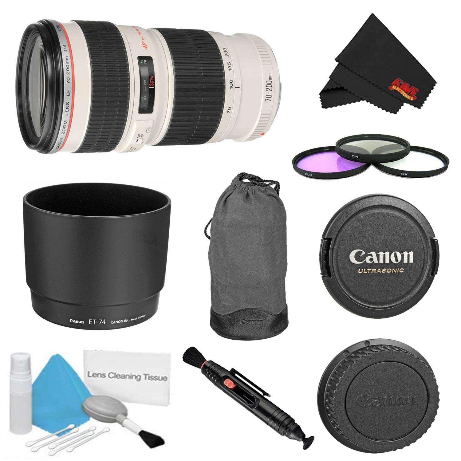 Canon EF 70-200mm f/4L USM Lens Bundle w/ 3 Piece Filter Kit International Model Canon