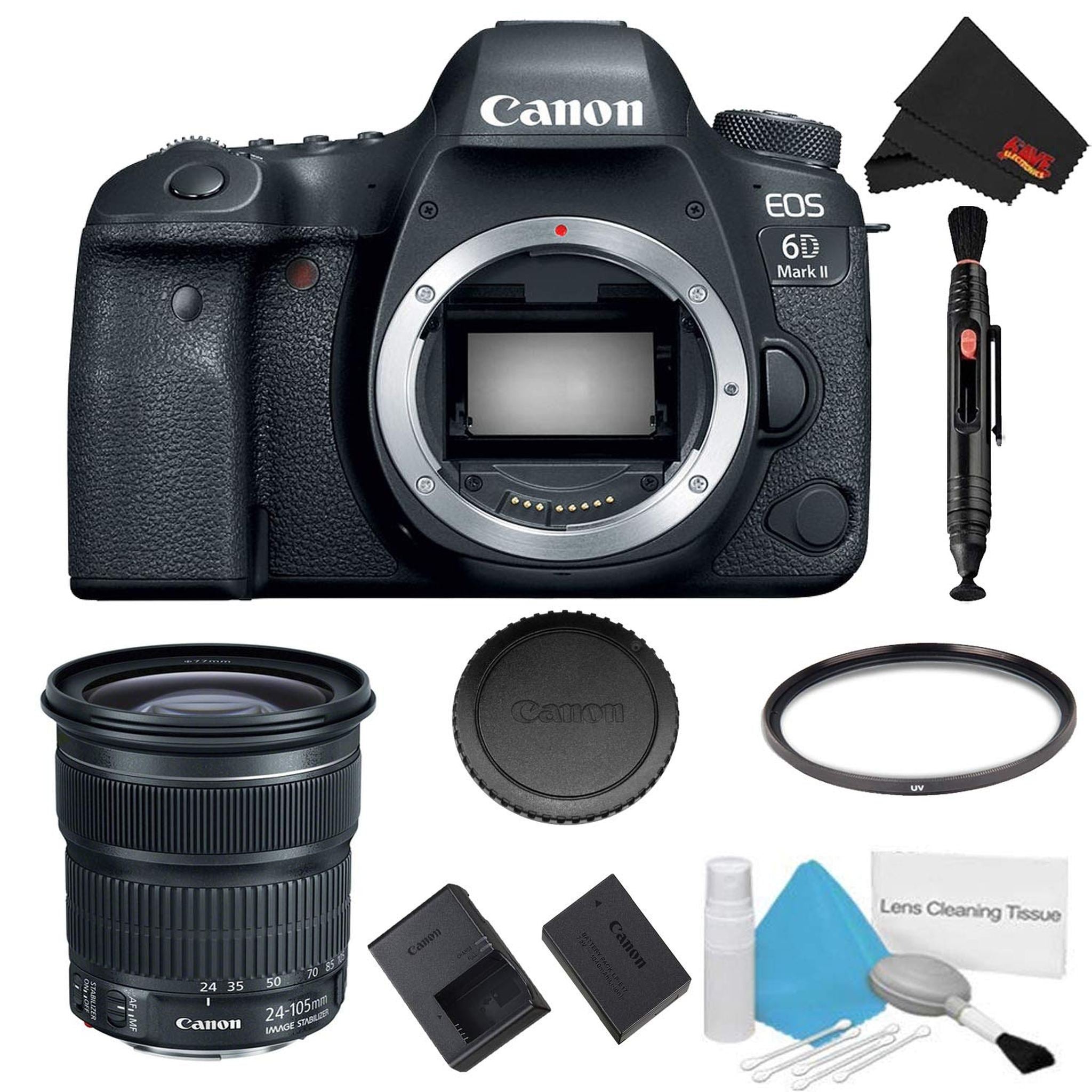 Canon EOS 6D Mark II DSLR Camera Body Only Basic Filter Bundle + Bonus EF 24-105mm Lens - International Model Canon