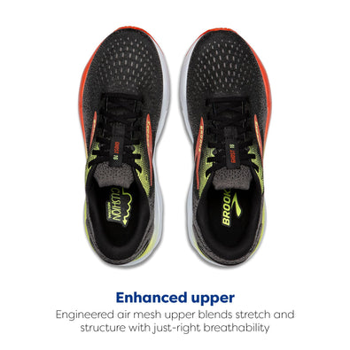Brooks Men's Ghost 16 Running Shoes 10 Medium Black/Mandarin Red/Green
