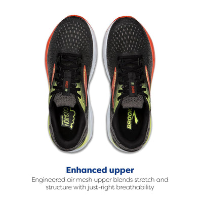 Brooks Men’s Ghost 16 Neutral Running Shoe - Black/Mandarin Red/Green - 8 Medium