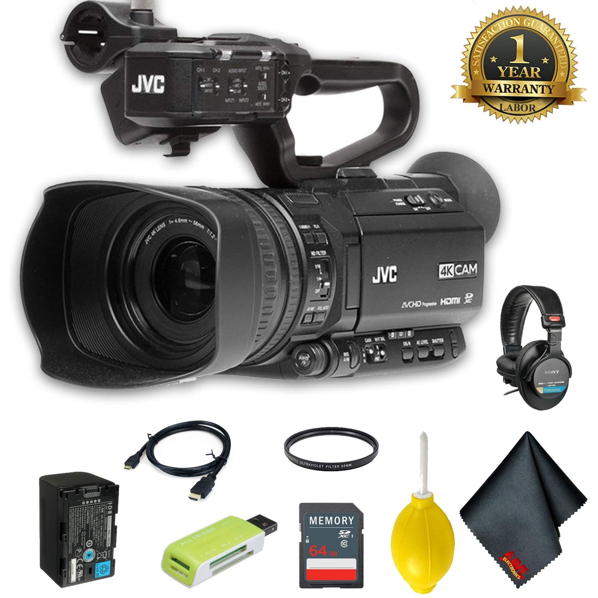 JVC GY-HM250 UHD 4K Streaming Camcorder with Built-in Lower-Thirds Graphics Pro Accessory Bundle JVC