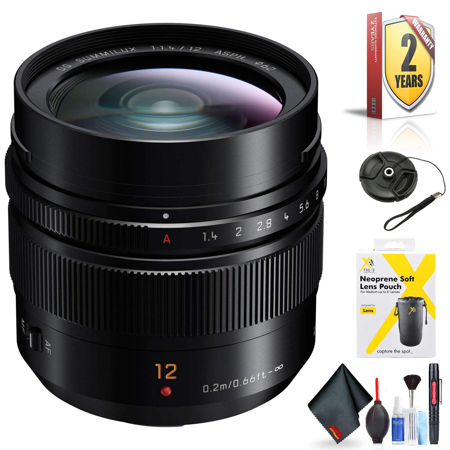 Panasonic Leica DG Summilux 12mm f/1.4 ASPH. Lens for Micro Four Thirds Mount + Accessories (International Model with 2