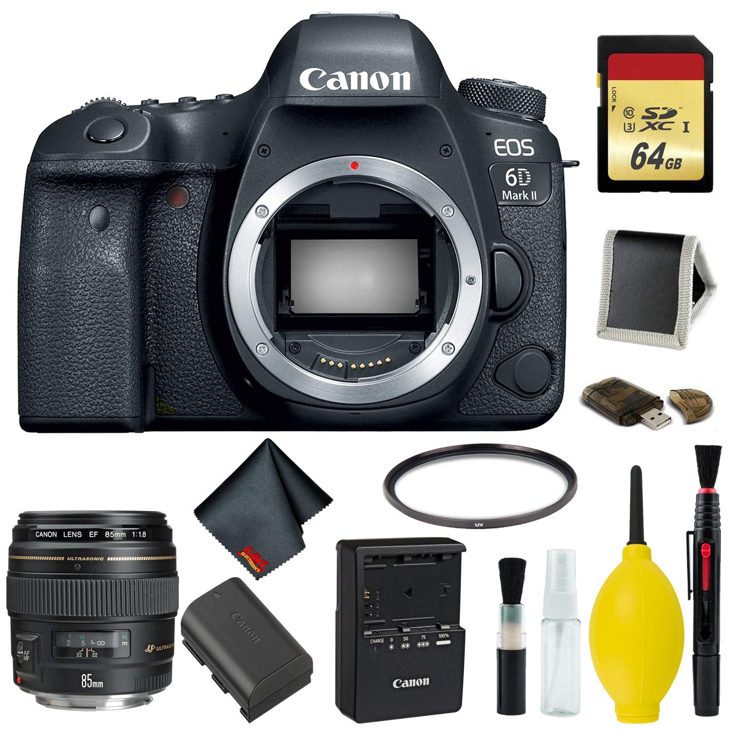 Canon EOS 6D Mark II DSLR Camera Body Only Memory Kit (International Model) w/Canon EF 85mm f/1.8 USM Lens - Internation
