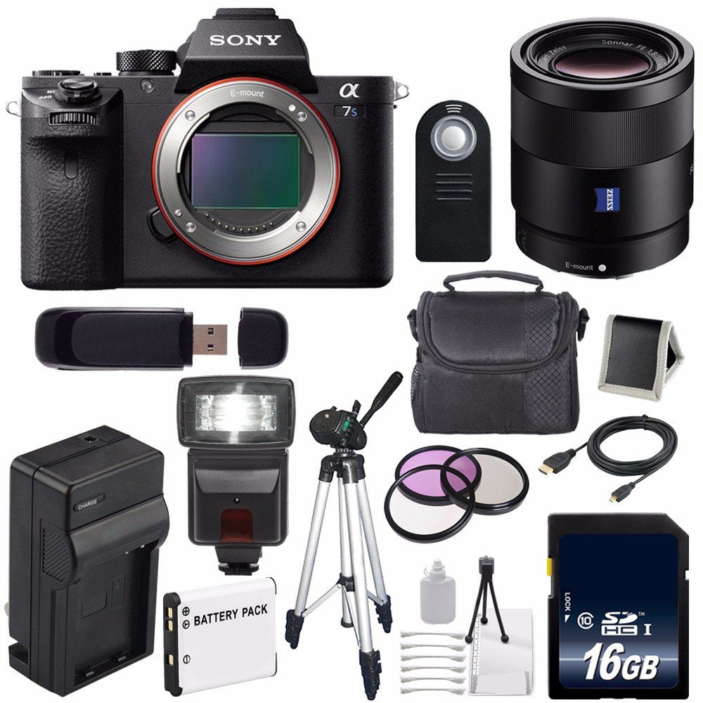 Sony Alpha a7S II a7S Mark II a7SII ILCE7SM2/B Mirrorless Digital Camera (International Model) + Sony Sonnar T FE 55mm Lens Storage Bundle
