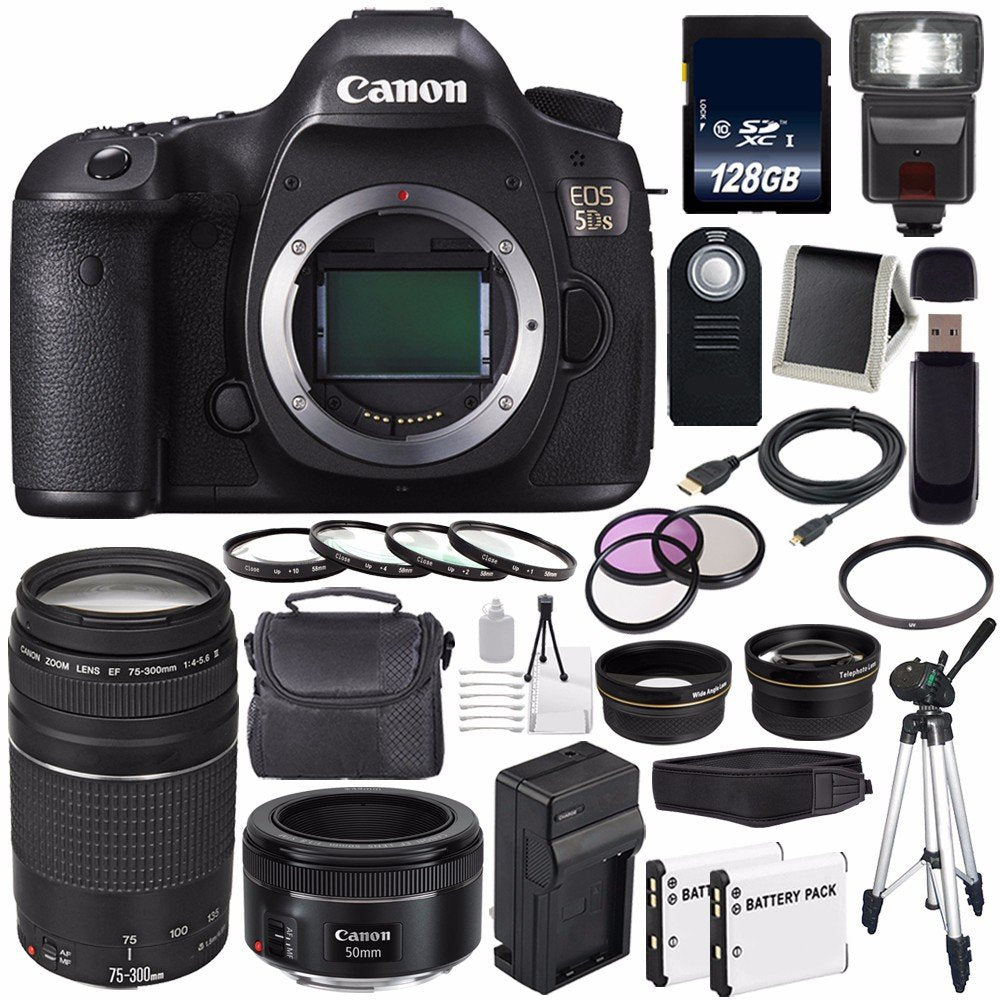 Canon EOS 5DS DSLR Camera (International Model) 0581C002 + Canon EF 75-300 III+ EF 50mm f/1.8 STM Lens Starter Bundle