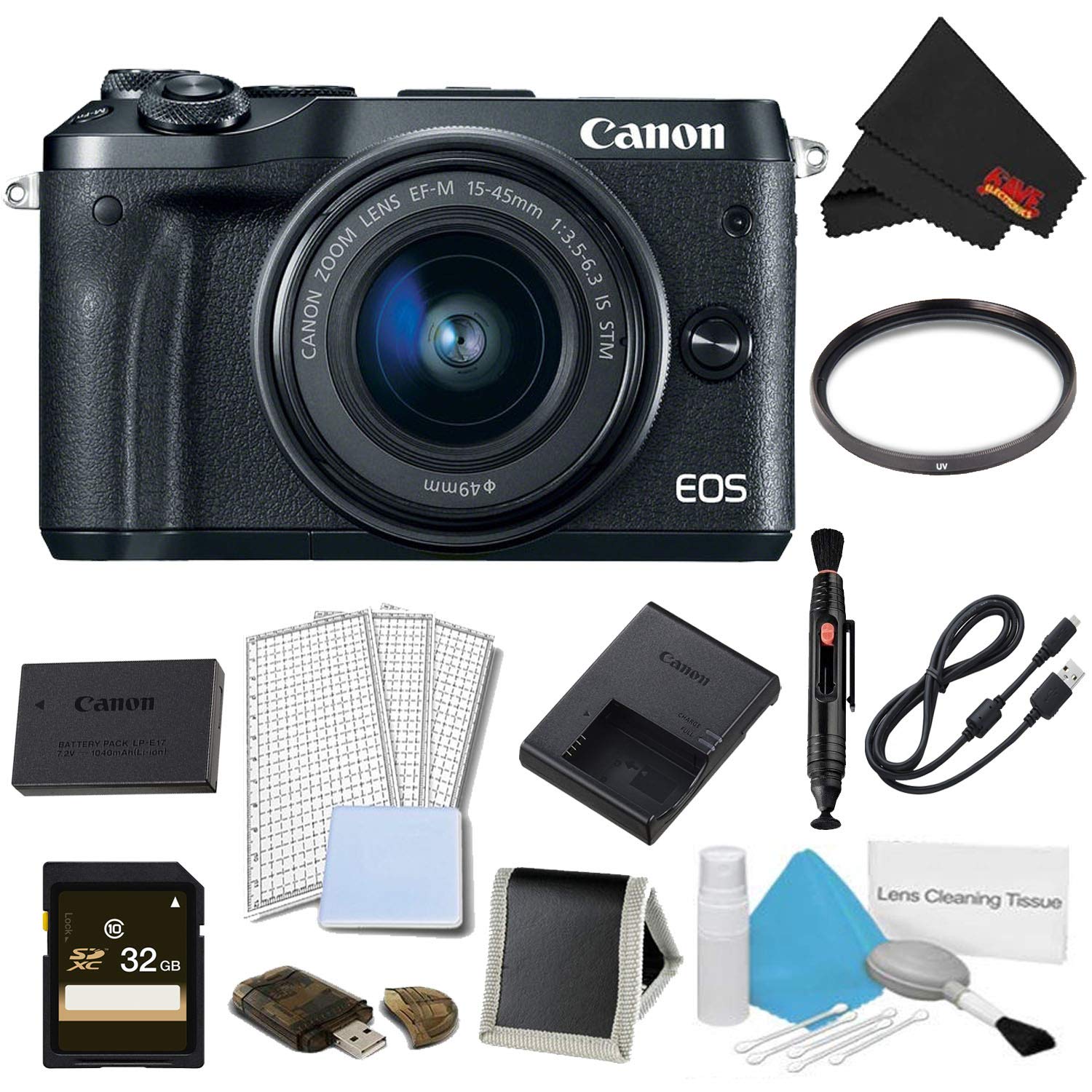 Canon EOS M6 Mirrorless Digital Camera with 15-45mm Lens Black Advanced Bundle - International Model