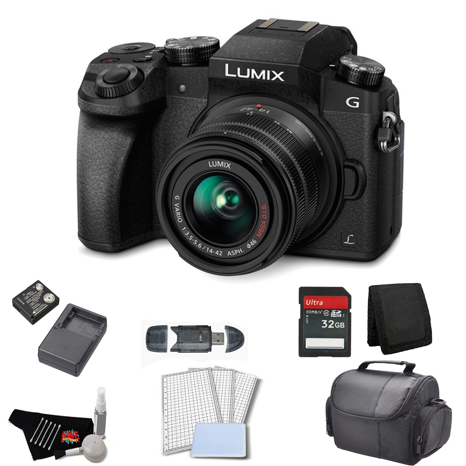 Panasonic Lumix DMC-G7 Mirrorless Micro Four Thirds Digital Camera with 14-42mm Lens (Black) - Bundle with 32GB Memory C