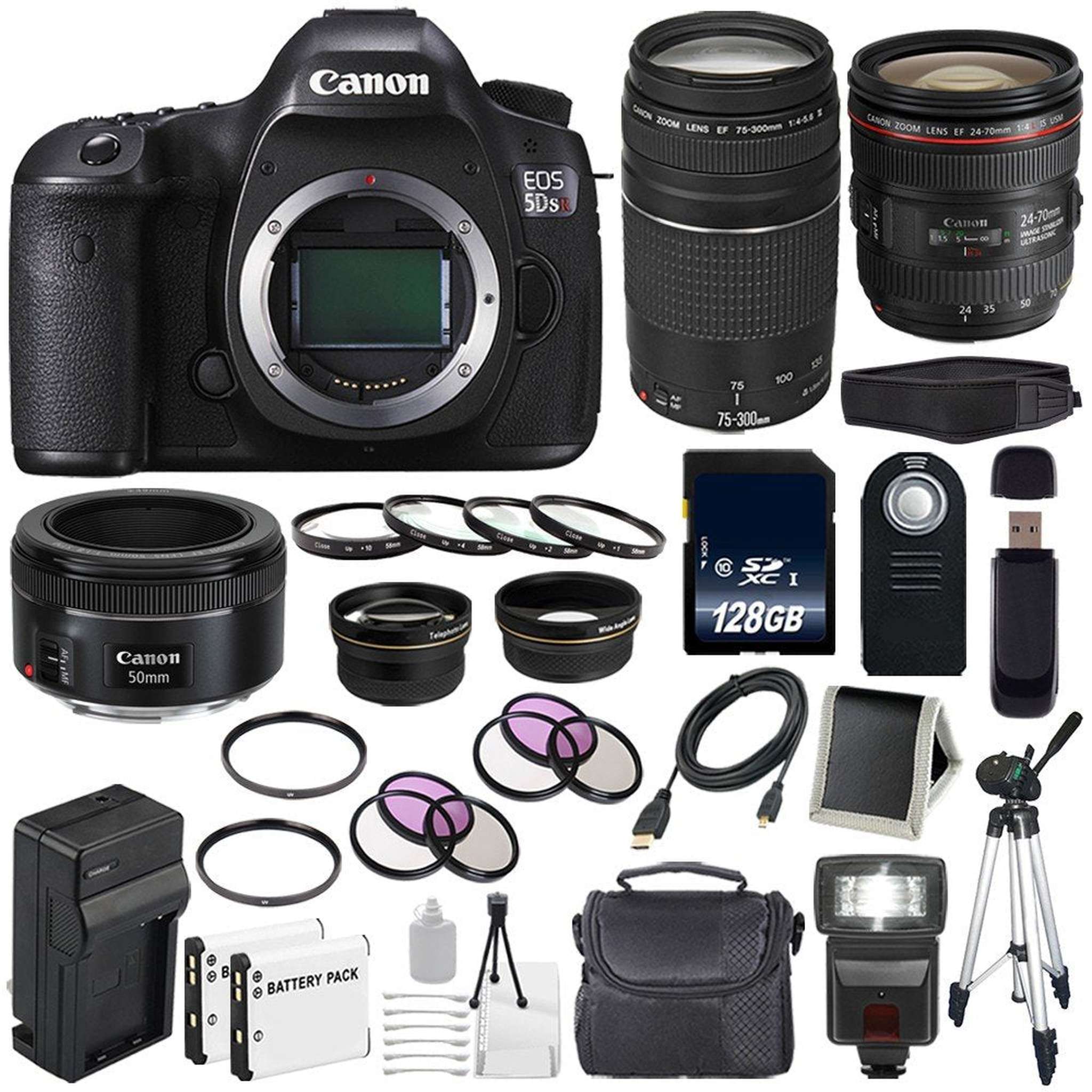 Canon EOS 5DS R DSLR Camera International Model 0582C002 + Canon EF 24-70mm f/4L is USM Lens + Canon EF 75-300 III Advanced Bundle