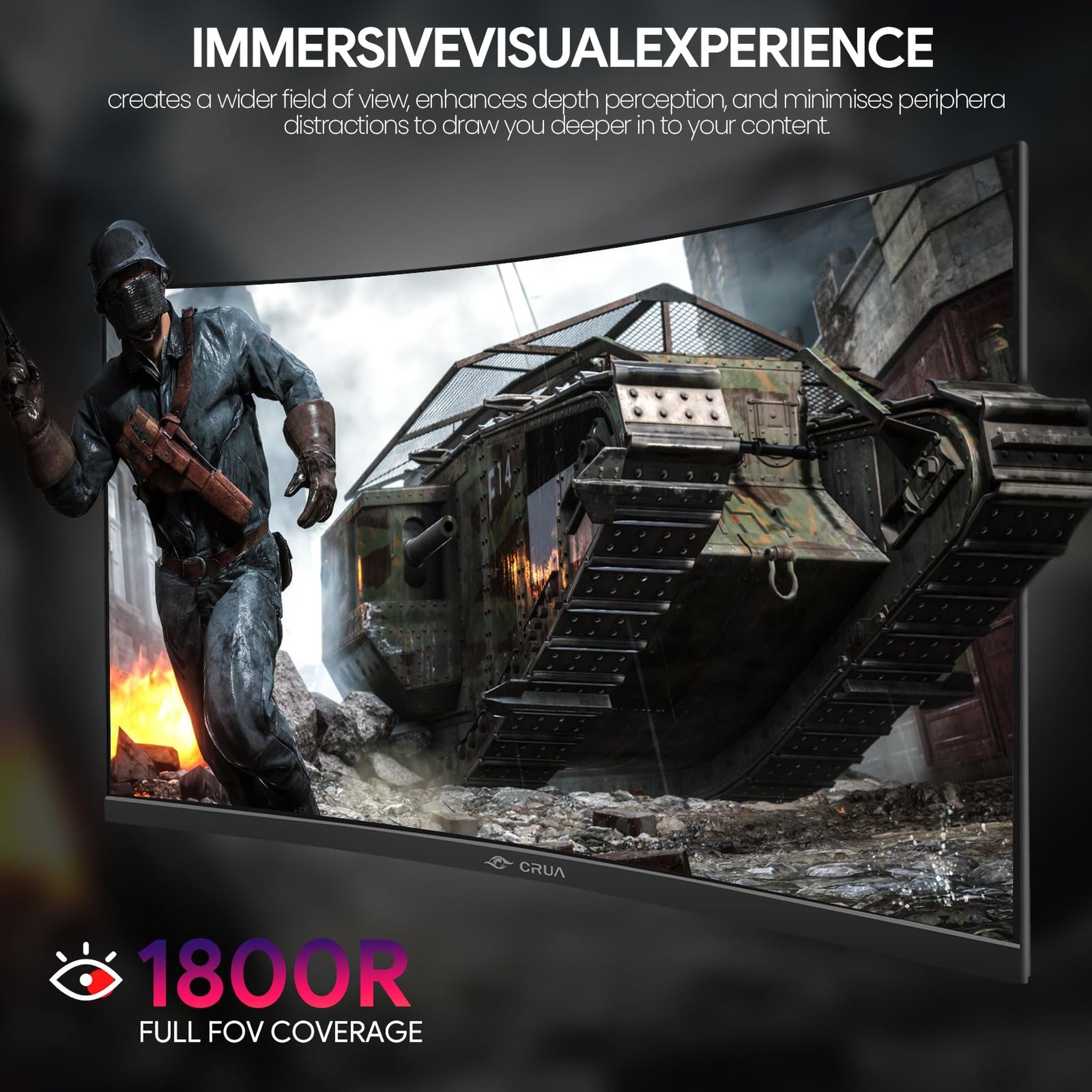 CRUA 27" Curved Gaming Monitor, FHD 1920x1080P, 144Hz/180Hz Computer Monitor, 1800R VA Screen, 120% sRGB, AMD FreeSync, HDMI & DP, Wall Mount Install- Black CRUA