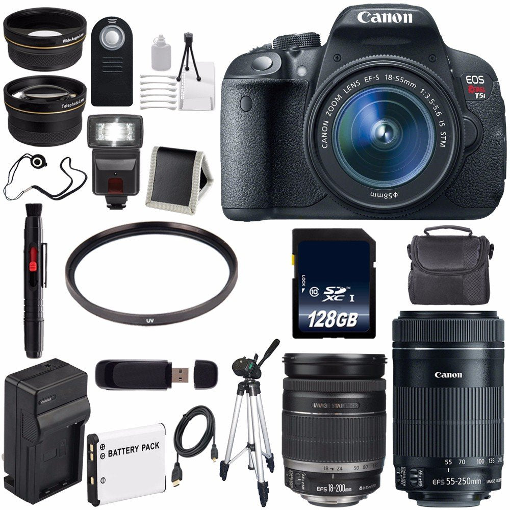 Canon EOS Rebel T5i 18 MP CMOS Digital SLR Camera w/EF-S 18-55mm f/3.5-5.6 Lens (International Model) + Canon EF-S 18-20