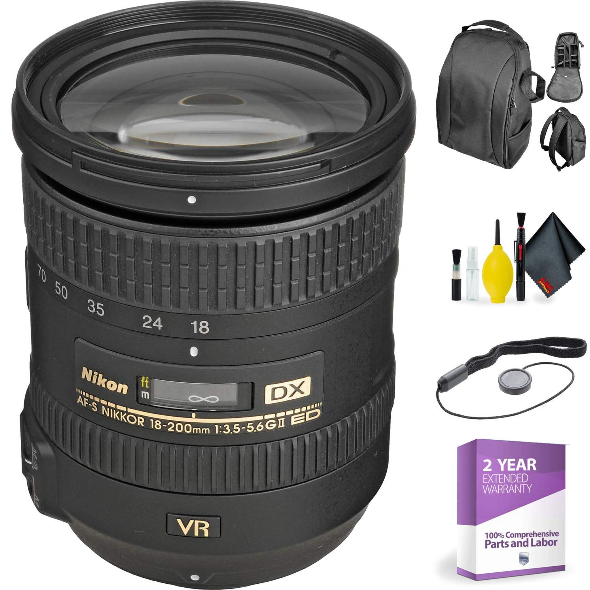 Nikon AF-S DX NIKKOR 18-200mm f/3.5-5.6G ED VR II Lens + Cleaning Kit Bundle Nikon