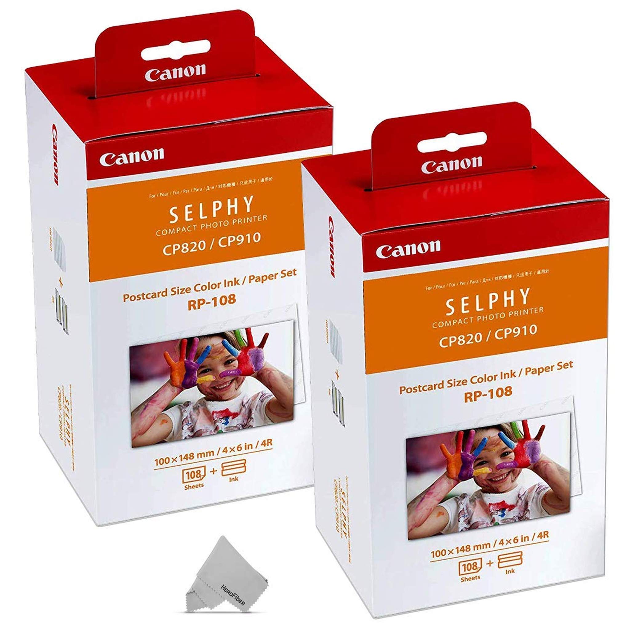 2 Pack Canon RP-108/RP108 Color Ink Paper Set 4 Ink Toners/216 Paper Sheets HeroFiber