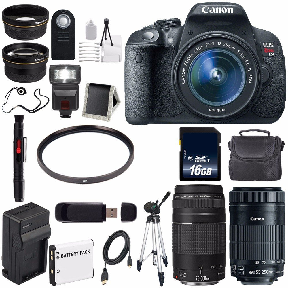 Canon EOS Rebel T5i 18 MP CMOS Digital SLR Camera w/EF-S 18-55mm f/3.5-5.6 Lens (International Model) + EF 75-300mm f/4-