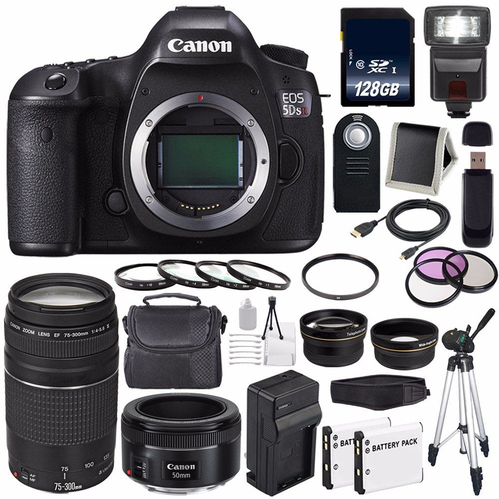 Canon EOS 5DS R DSLR Camera (International Model) 0582C002 + Canon EF 75-300 III+ EF 50mm f/1.8 STM Lens Advanced Bundle