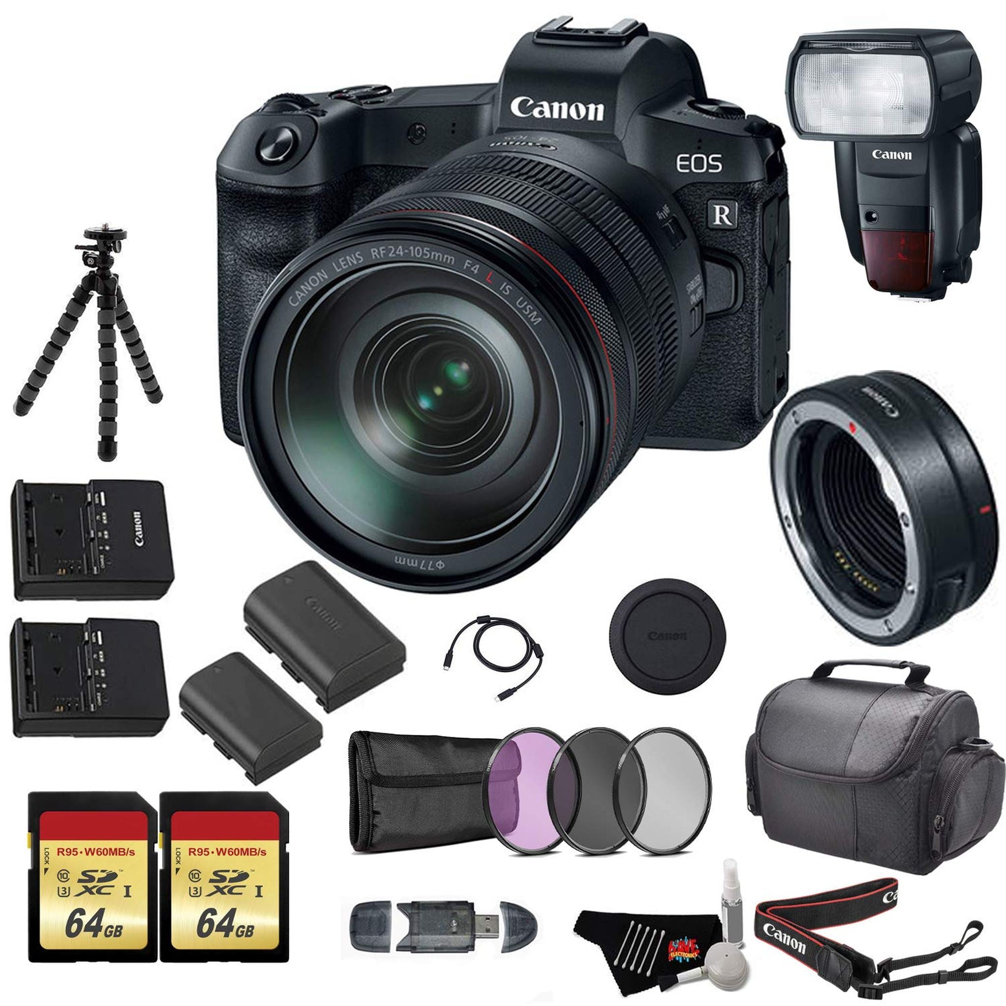 Canon EOS R Mirrorless Digital Camera with 24-105mm Lens and Mount Adapter EF-EOS R Kit International Model Bundle wit