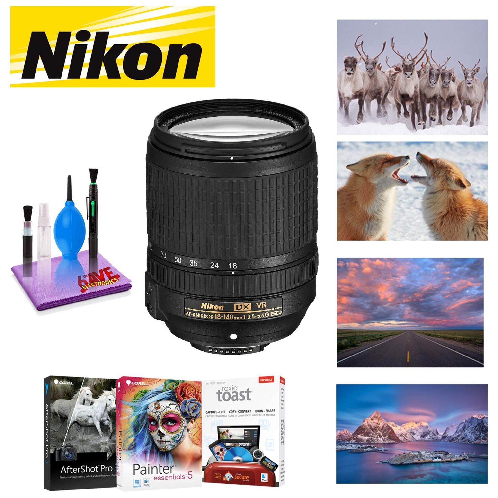 NIKON 18-140MM F/3.5-5.6G ED AF-S DX VR Lens with Corel Mac Photo Essentials Software Kit - Includes Corel AfterShot, Co