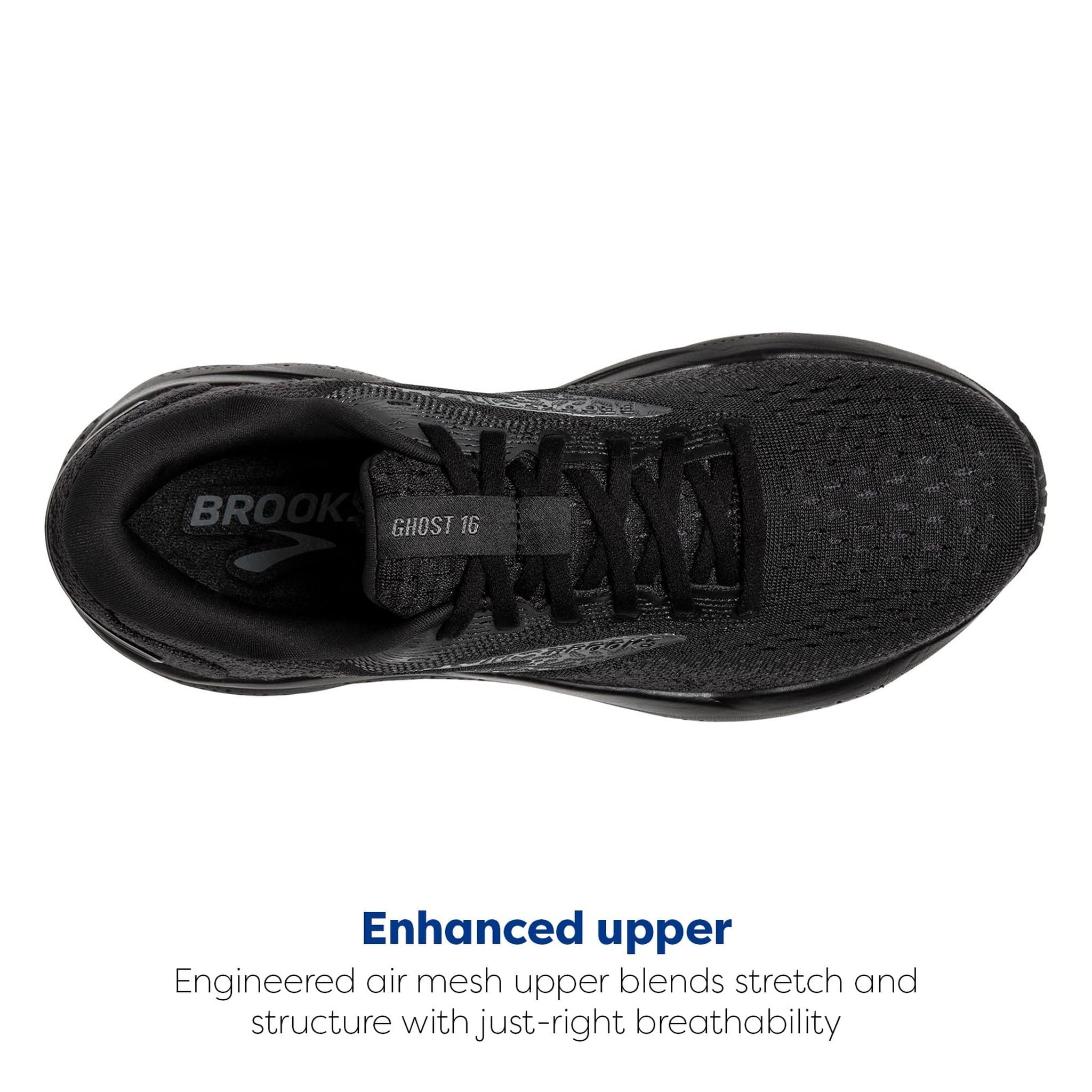 Brooks Women’s Ghost 16 Neutral Running Shoe - Black/Black/Ebony - 9.5 Medium