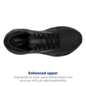 Brooks Women’s Ghost 16 Neutral Running Shoe - Black/Black/Ebony - 7.5 Narrow