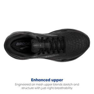 Brooks Women’s Ghost 16 Neutral Running Shoe - Black/Black/Ebony - 9 Medium