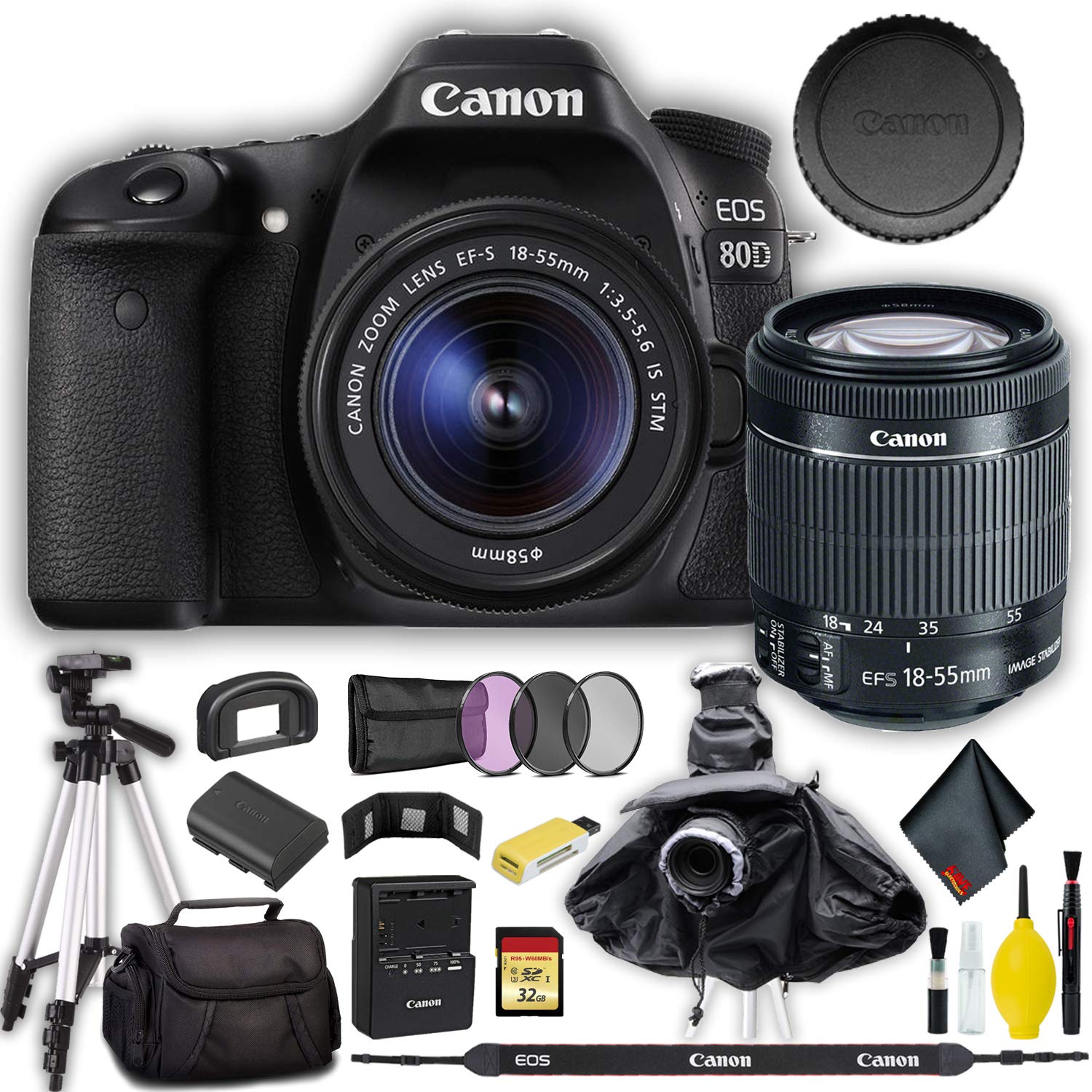 Canon EOS 80D DSLR Camera with 18-55mm Lens + 32GB Memory Pro Bundle