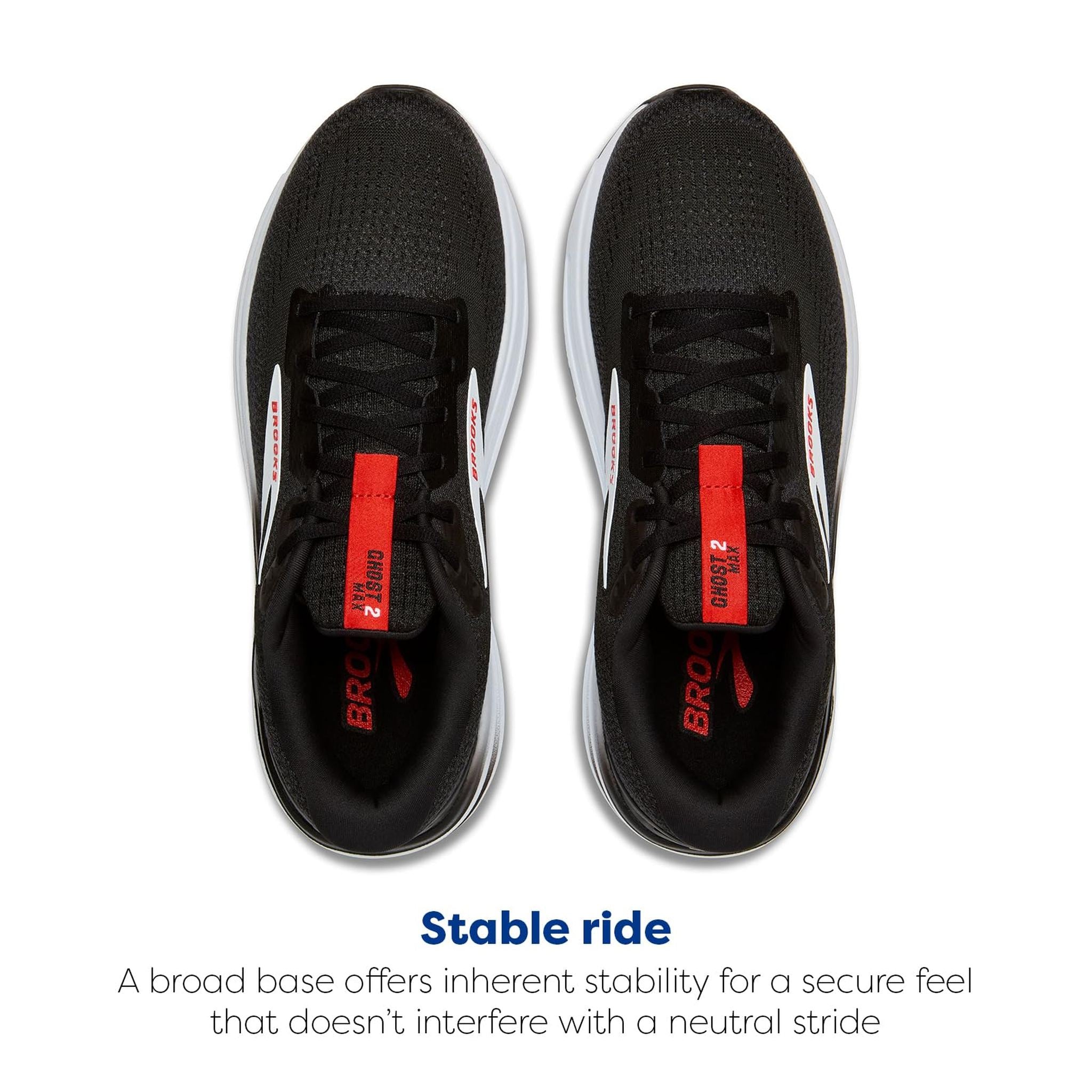 Brooks Men’s Ghost Max 2 Neutral Running & Walking Shoe - Black/White/Fiery Red - 10.5 Medium