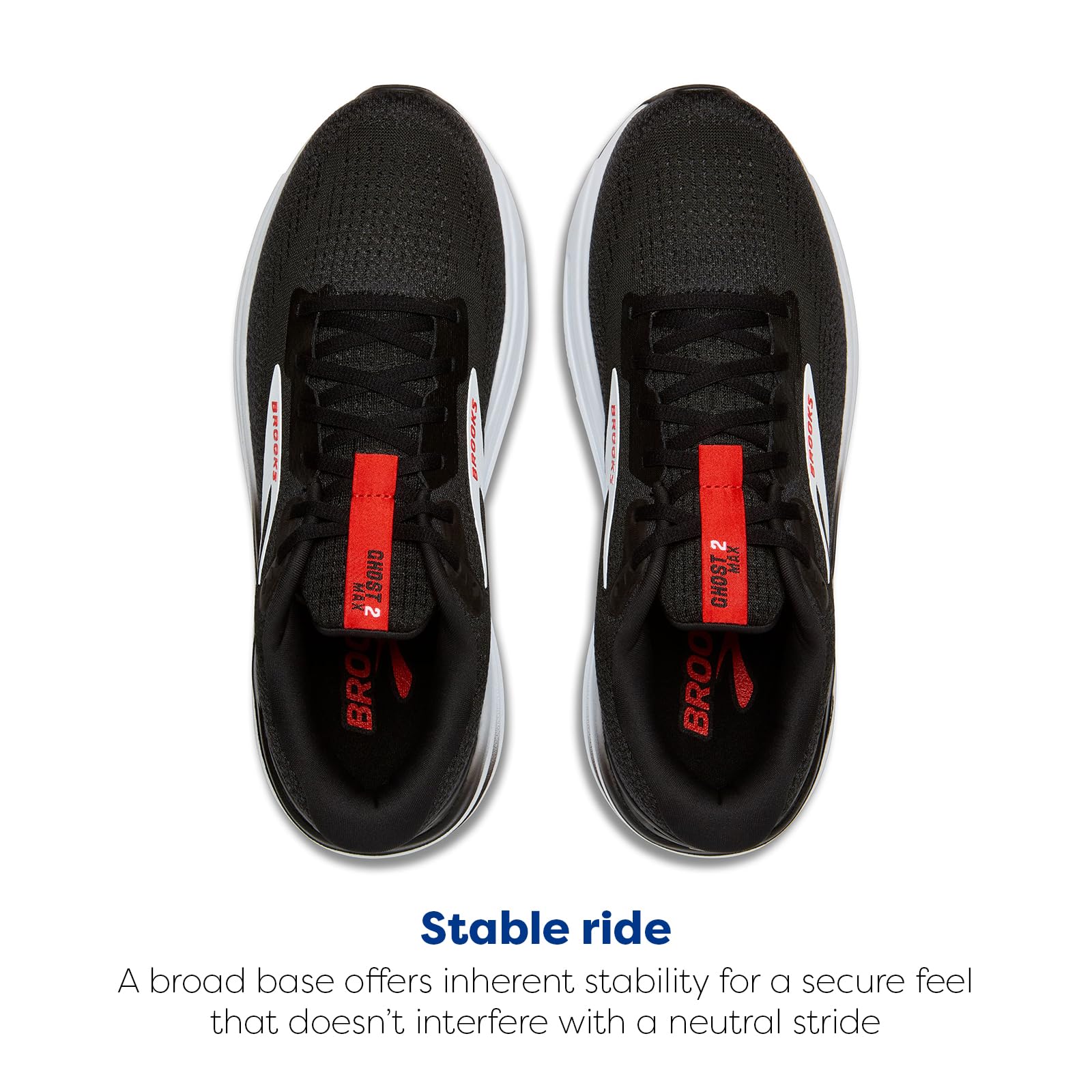 Brooks Men’s Ghost Max 2 Neutral Running & Walking Shoe - Black/White/Fiery Red - 11.5 Medium
