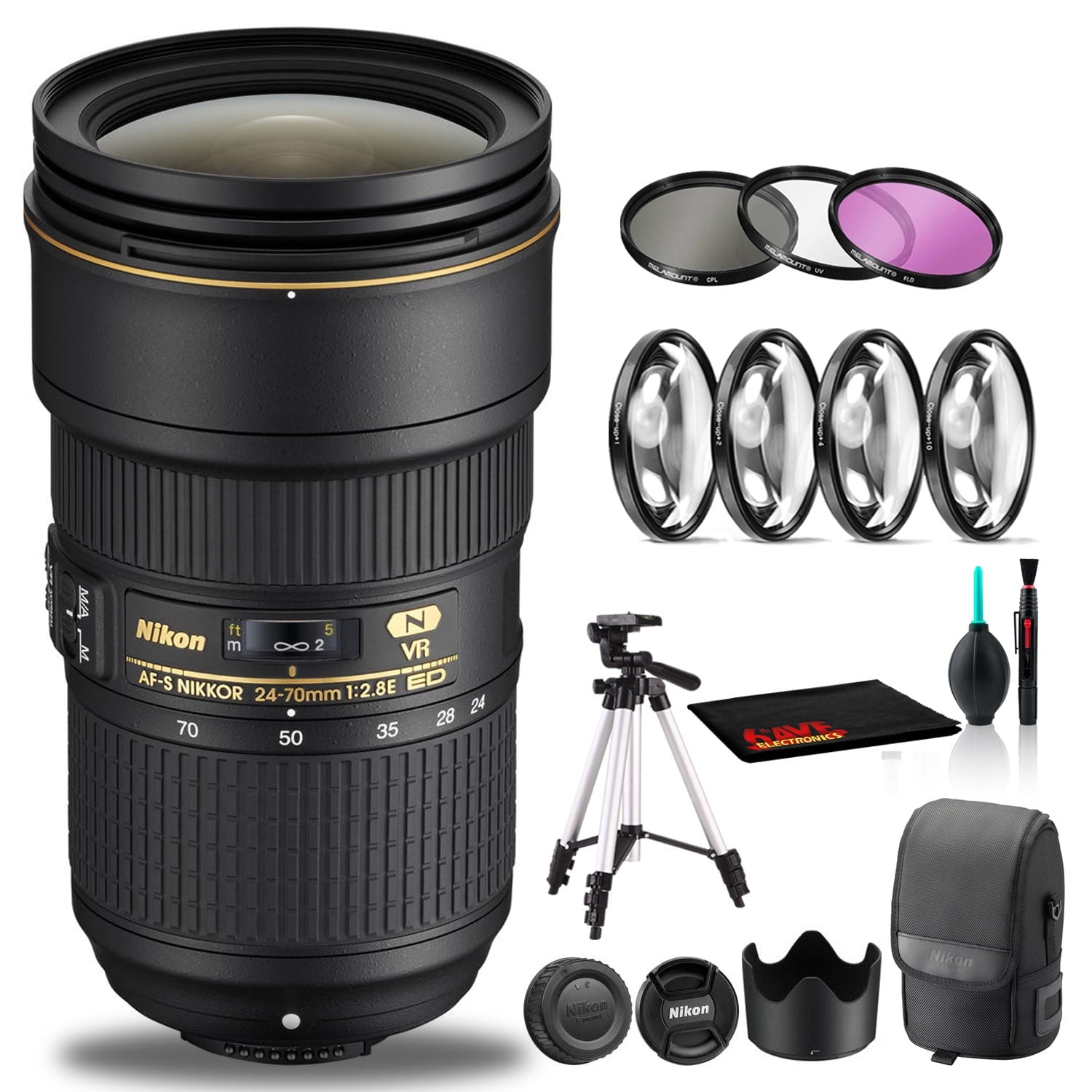 Nikon AF-S NIKKOR 24-70mm f/2.8E ED VR Lens Includes Filter Kits and Tripod (Intl Model)