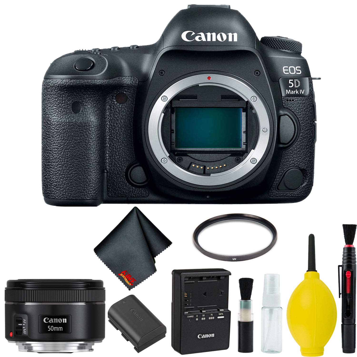 Canon EOS 5D Mark IV DSLR Camera Body Only Basic Kit (International Model) w/Canon EF 50mm f/1.8 STM Lens - International