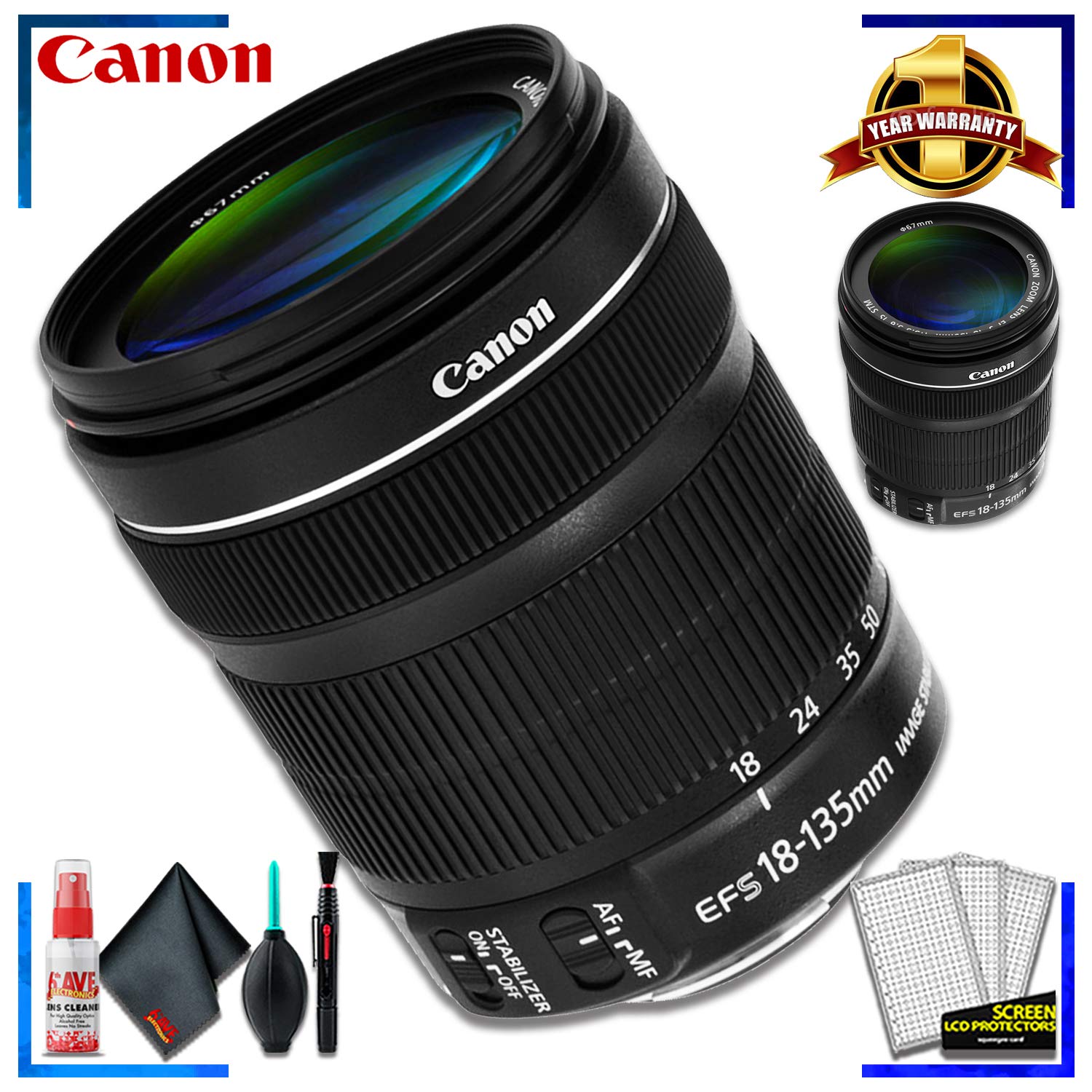 Canon EF-S 18-135mm f/3.5-5.6 STM Lens (Intl Model) + Cleaning Kit