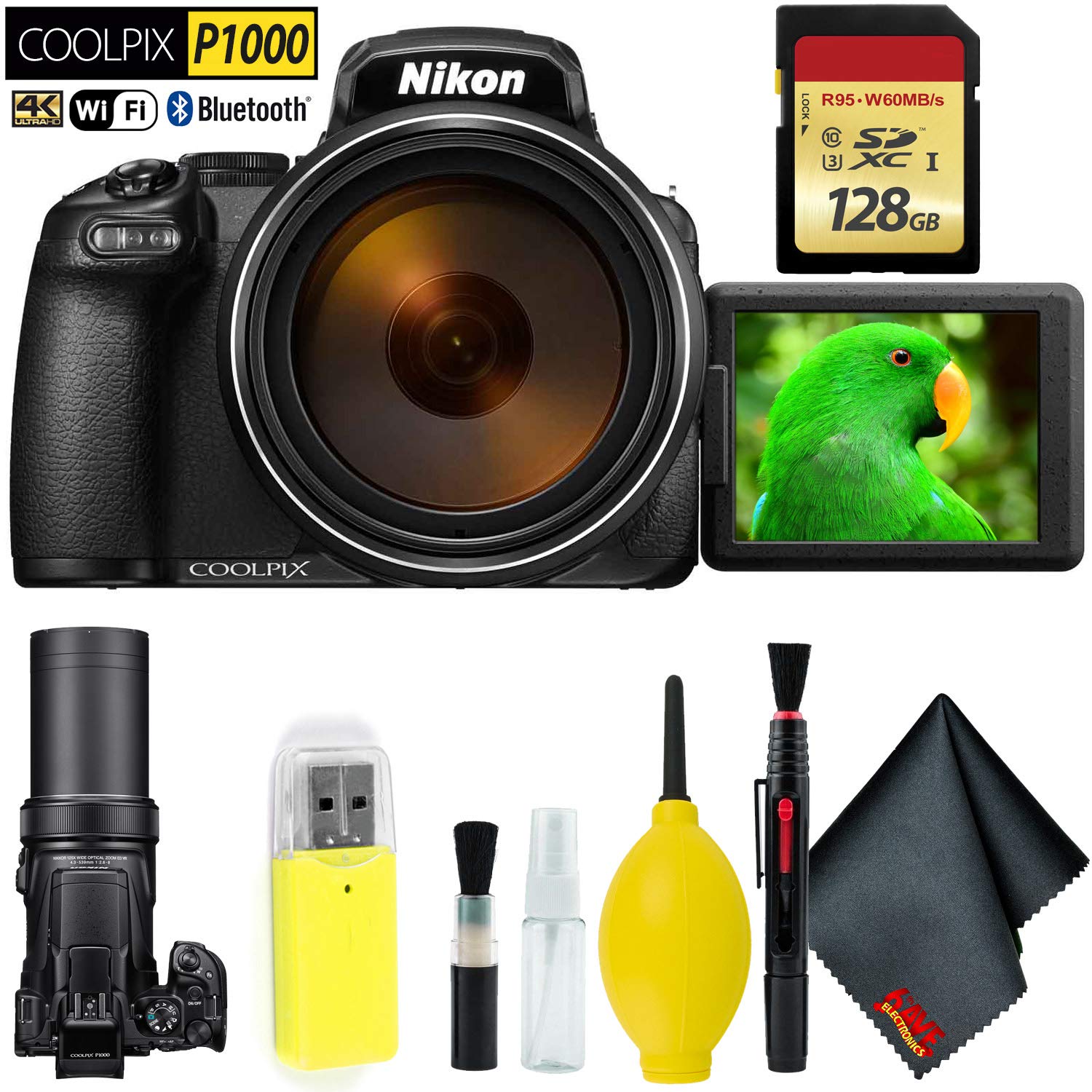 Nikon COOLPIX P1000 Digital Camera + 128GB Memory Card Base Bundle International Model
