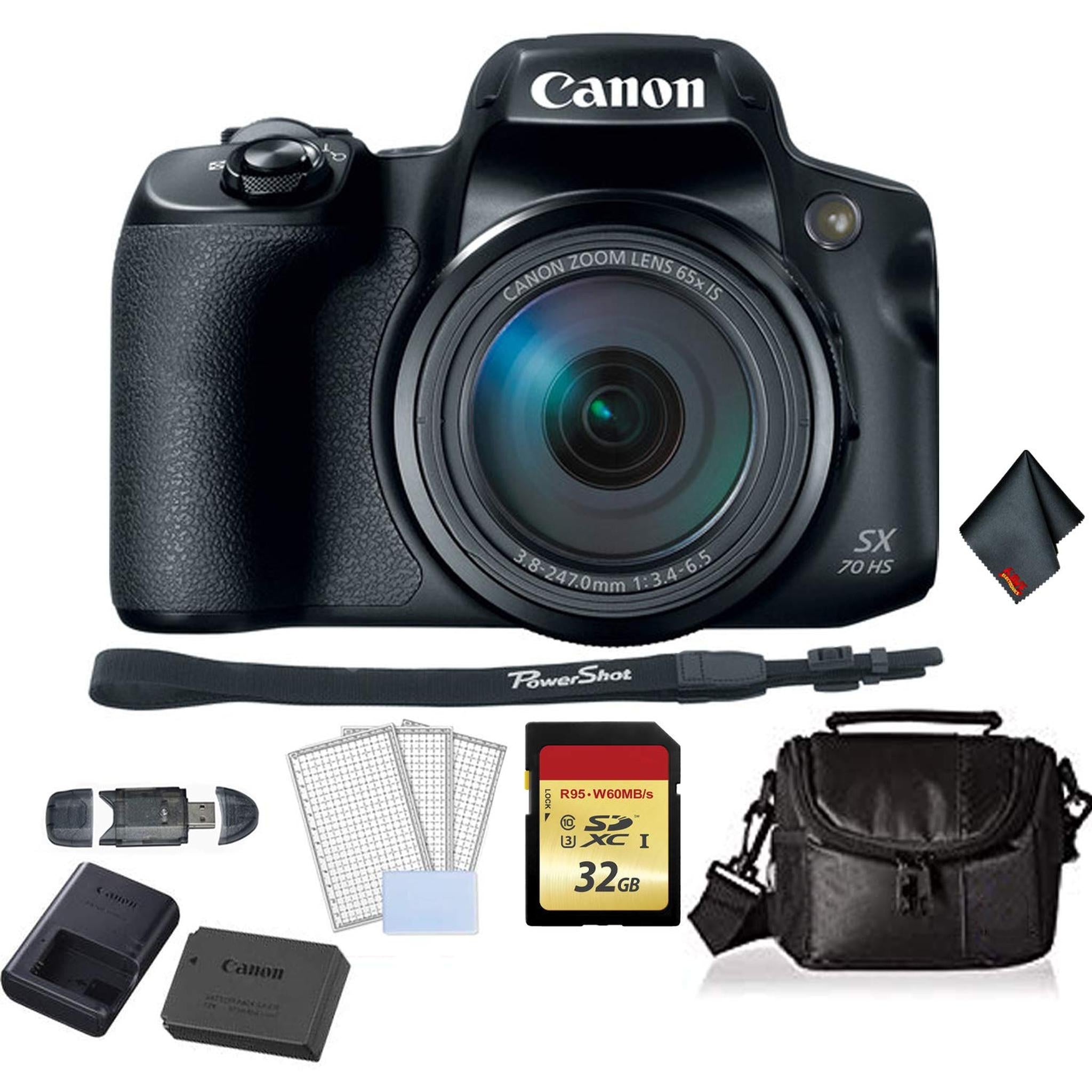 Canon PowerShot SX70 HS Digital Camera Bundle with 32GB Memory Card + SD Card USB Reader + LCD Screen Protectors and Mor - Used Canon