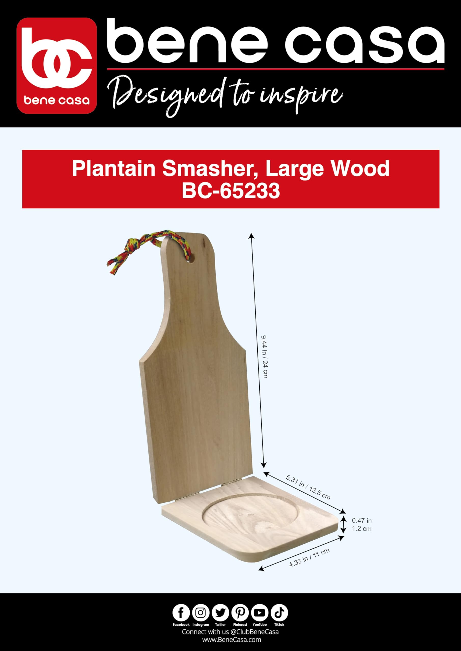 Bene Casa Wood Tostonera for Plantains, Large