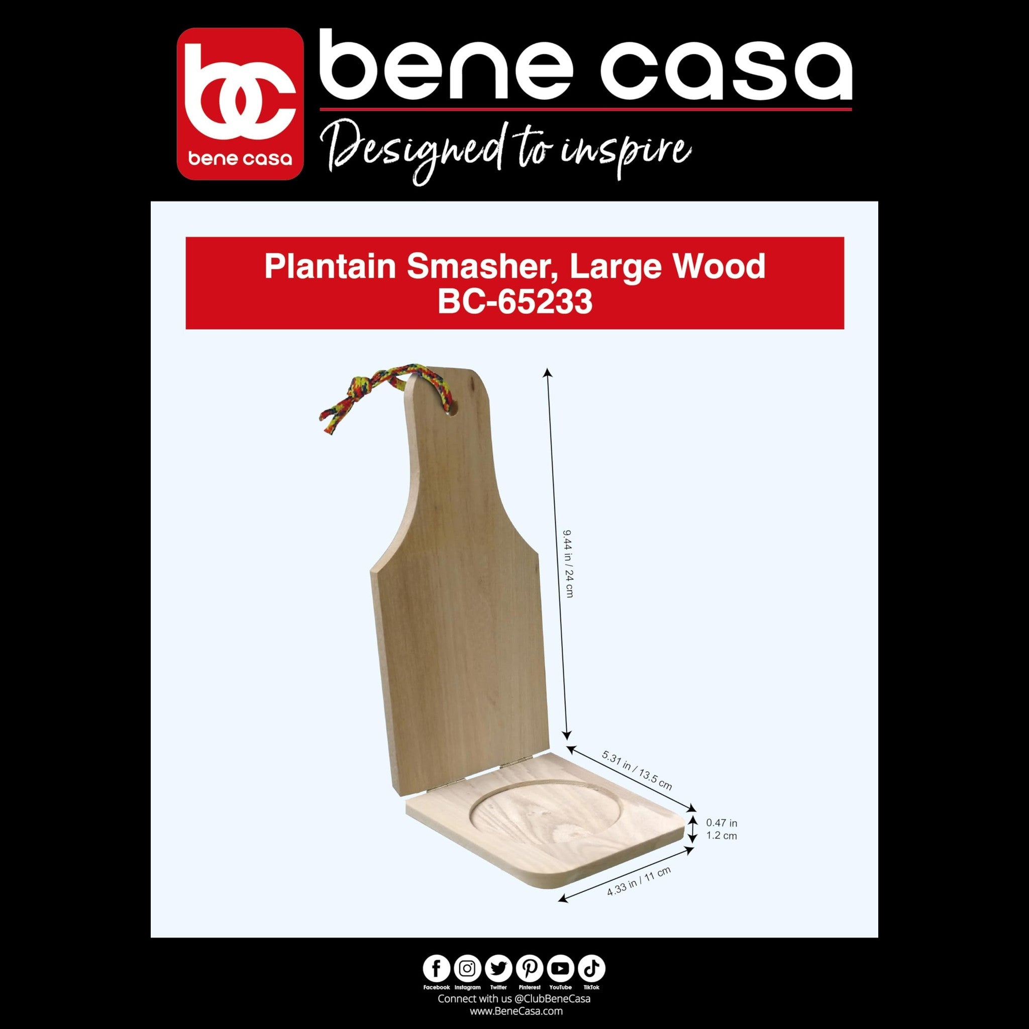 Bene Casa Wood Tostonera for Plantains, Large Bene Casa