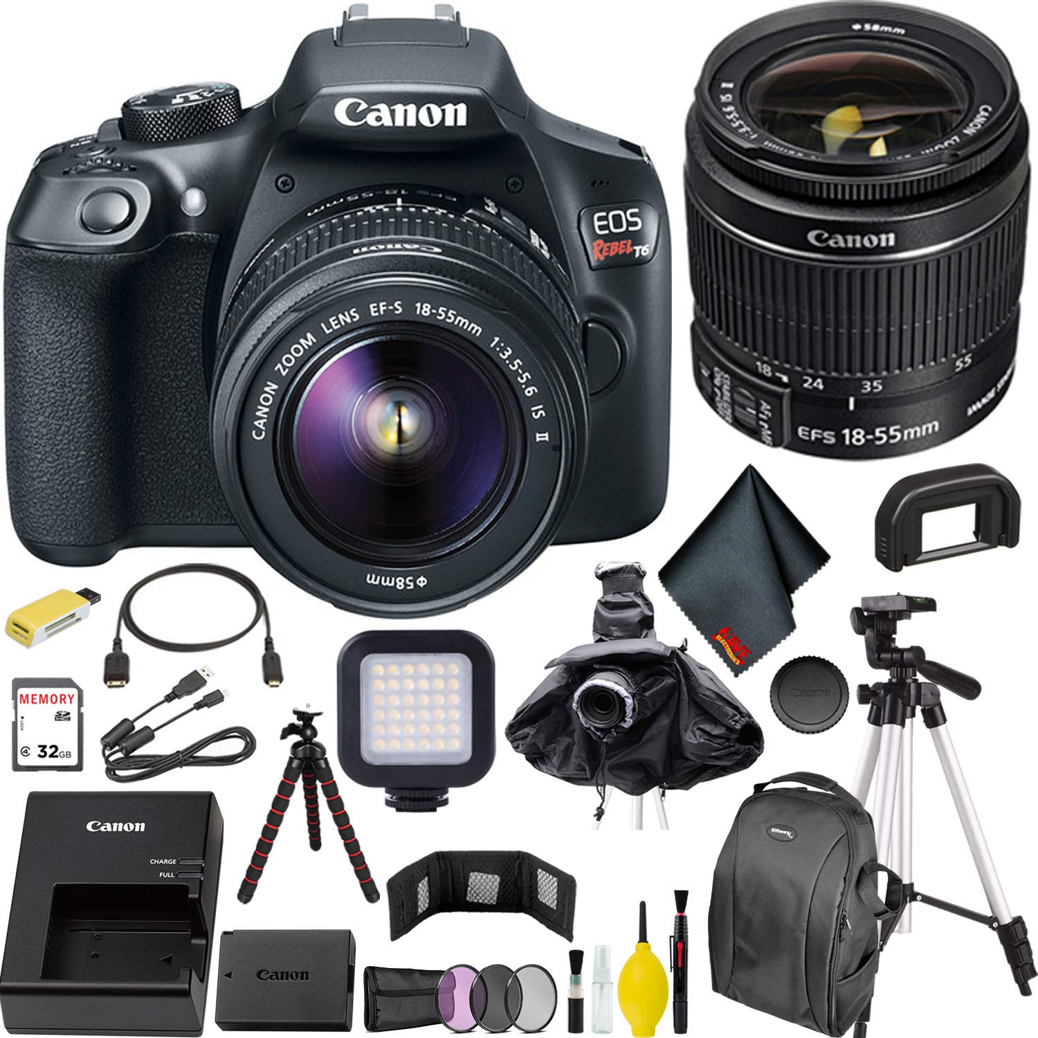 Canon EOS Rebel T6 DSLR Camera with 18-55mm Lens + LED Kit