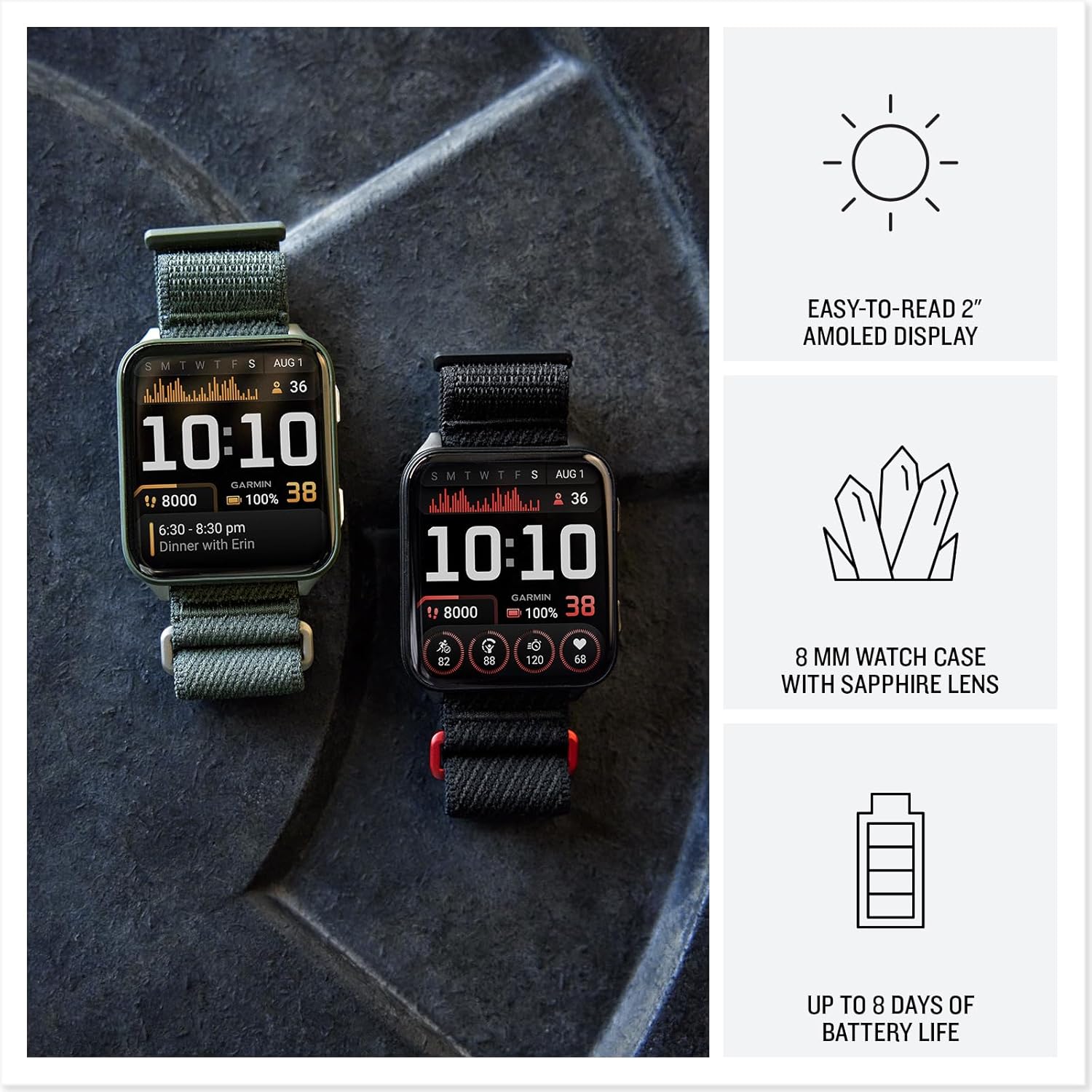 Garmin® Venu® X1, Thin and Lightweight GPS Smartwatch, AMOLED Display, Advanced Health and Fitness Features, Black with Slate Titanium Caseback and Black ComfortFit Nylon Band