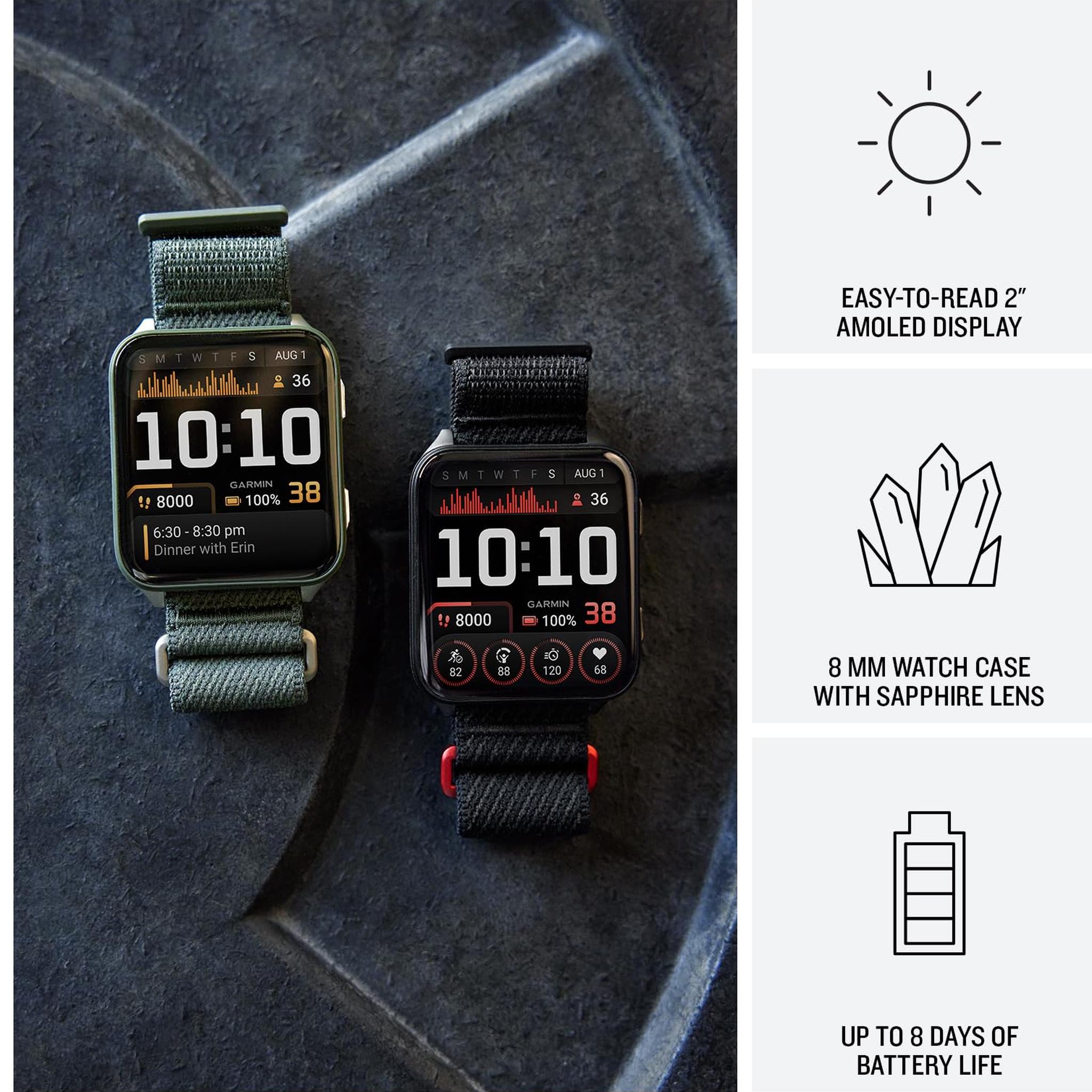 Garmin® Venu® X1, Thin and Lightweight GPS Smartwatch, AMOLED Display, Advanced Health and Fitness Features, Moss with Titanium Caseback and Moss ComfortFit Nylon Band Garmin