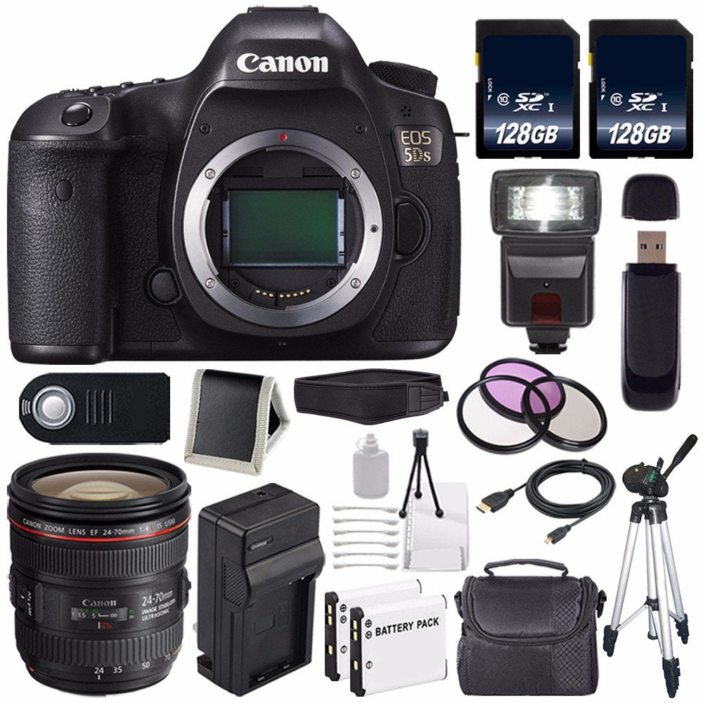 Canon EOS 5DS DSLR Camera (International Model) 0581C002 + Canon EF 24-70mm f/4L is USM Lens + LP-E6 Battery + 128GB SDX
