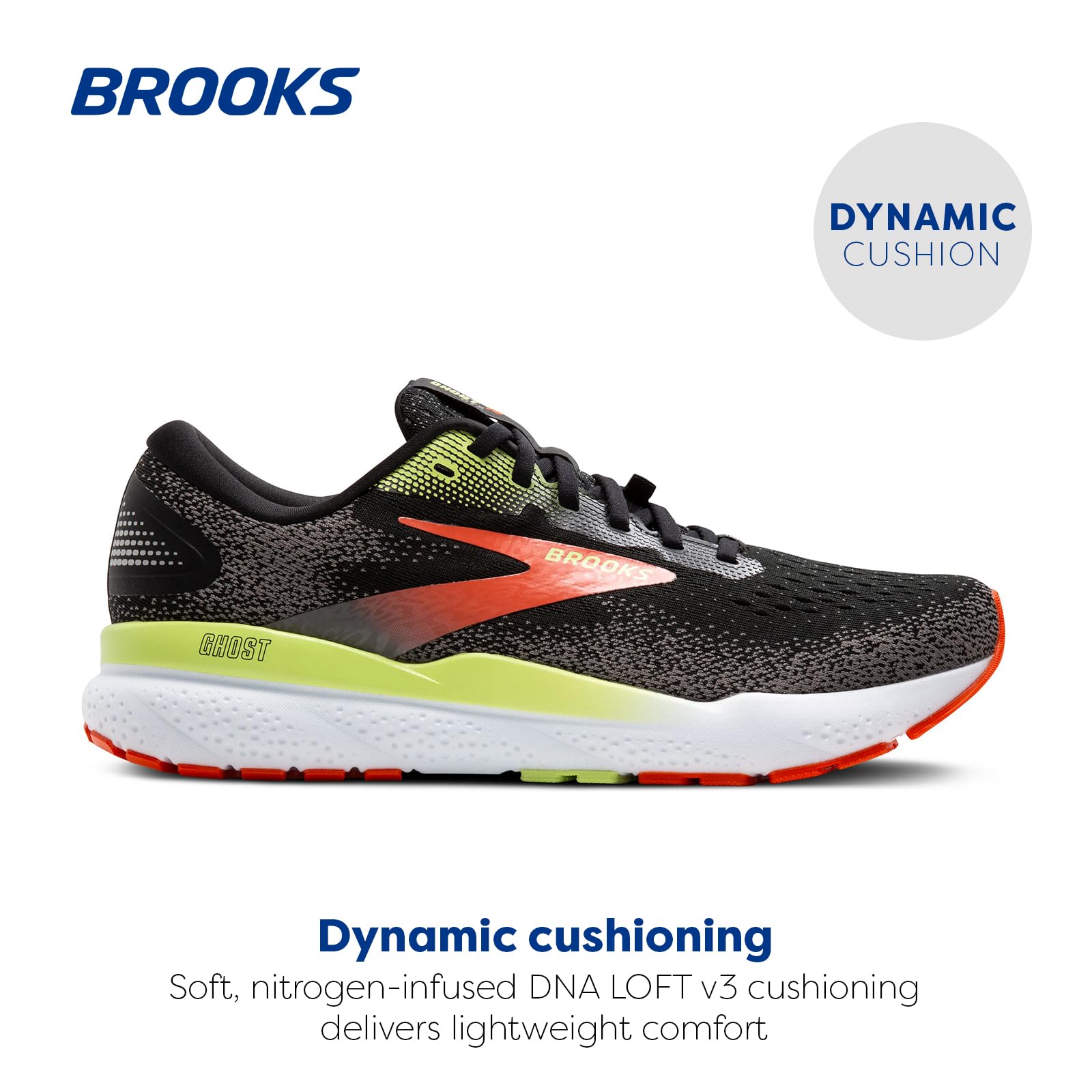 Brooks Men's Ghost 16 GTX Waterproof Neutral Running Shoe - Black/Mandarin Red/Green - 10.5 Medium