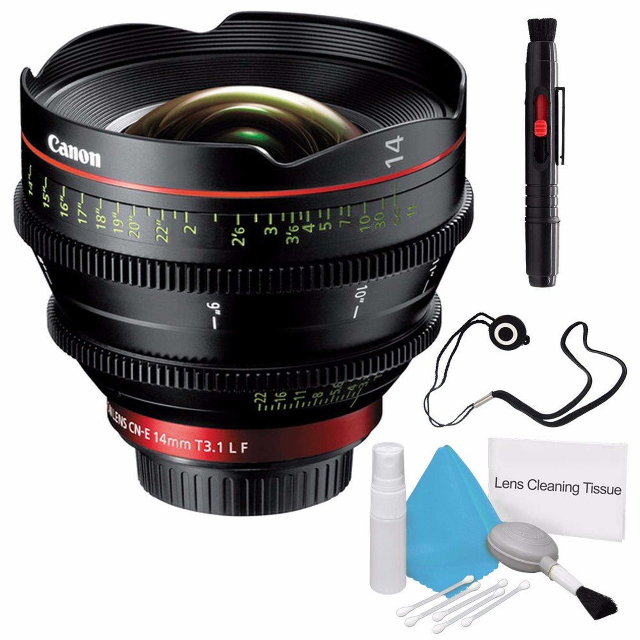 Canon CN-E 14mm T3.1 L F Cinema Prime Lens EF Mount International Model + Deluxe Cleaning Kit + Lens Cap Keeper